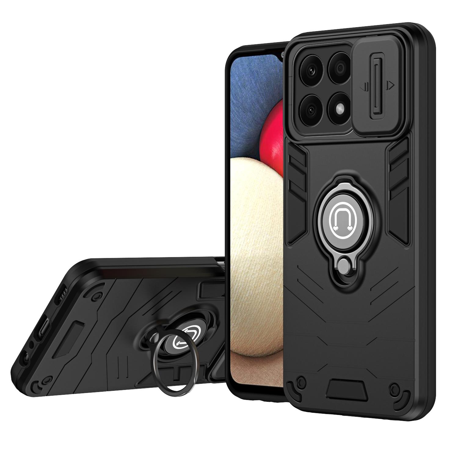Чехол Armor Case для Xiaomi Redmi A1/ A2/ 12/ 13C/ K60 Ultra с магнитным металлическим кольцом-держателем на 360°, выдвижной крышкой камеры и защитой от царапин задней панели
