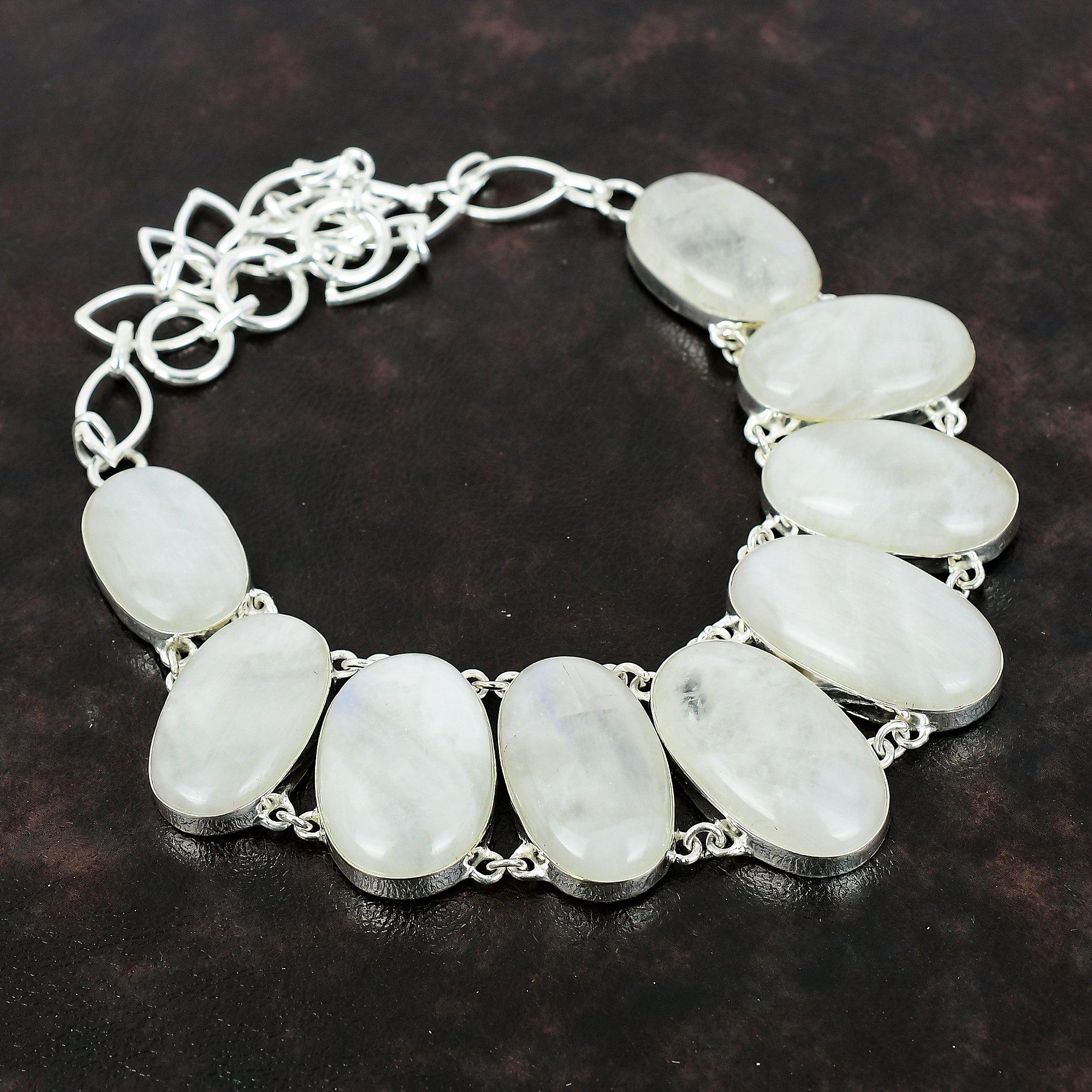 Ожерелье из радужного лунного камня, ожерелье из стерлингового серебра 925 пробы, новые ювелирные изделия, регулируемая цепочка, ожерелье, драгоценный камень, ювелирные изделия ручной работы, рождественский подарок