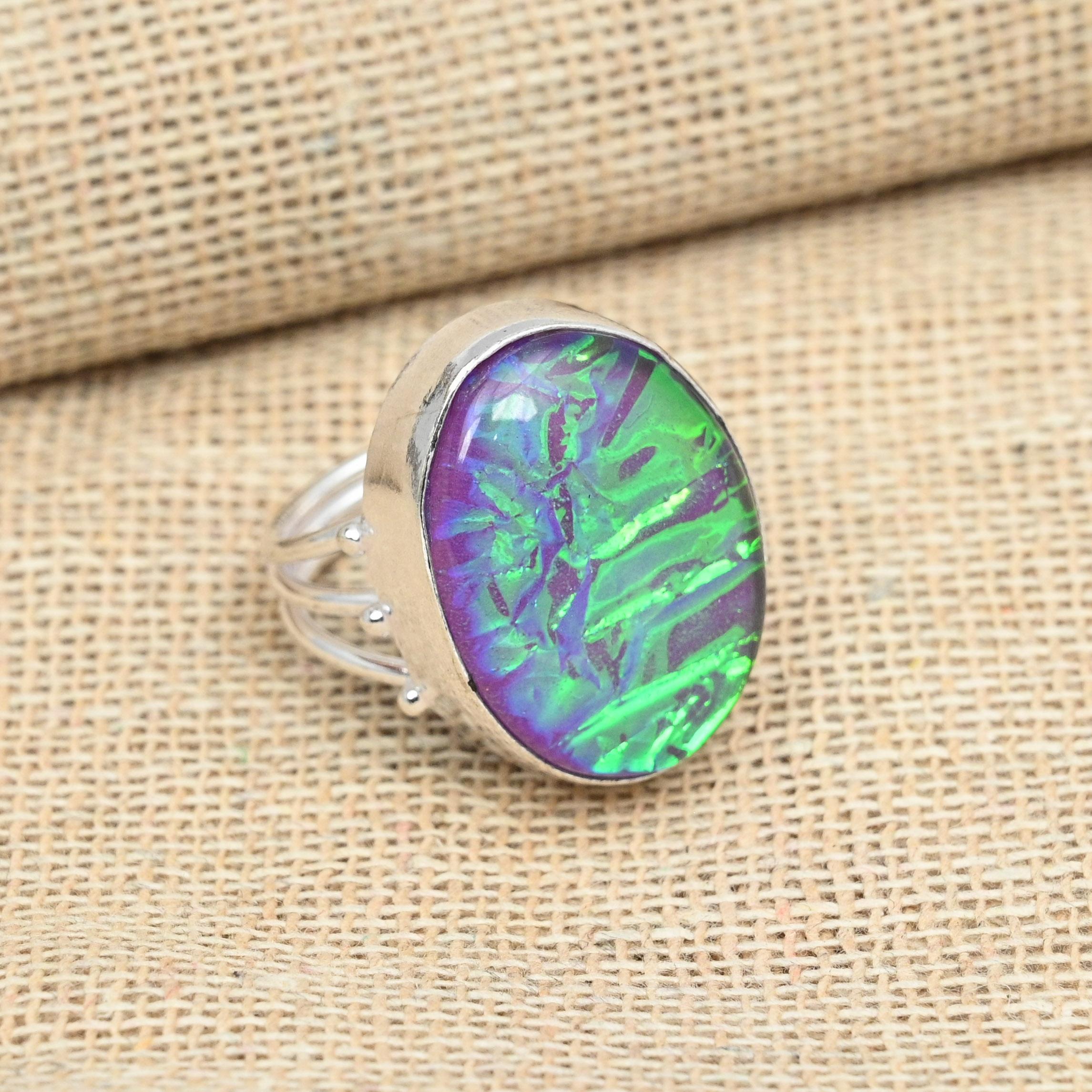 Кольцо ручной работы с фиолетовым тройным опалом на День Благодарения из стерлингового серебра 925 пробы, ювелирные изделия