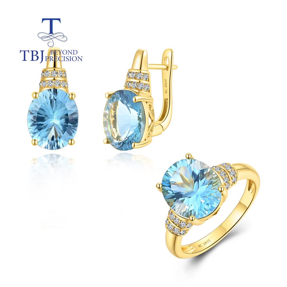 Легкие, роскошные и простые дизайнерские серьги и кольца с застежкой, комплект украшений из натурального небесного топаза, драгоценный камень, ювелирные украшения для женщин и девочек, повседневная одежда и подарки для вечеринок