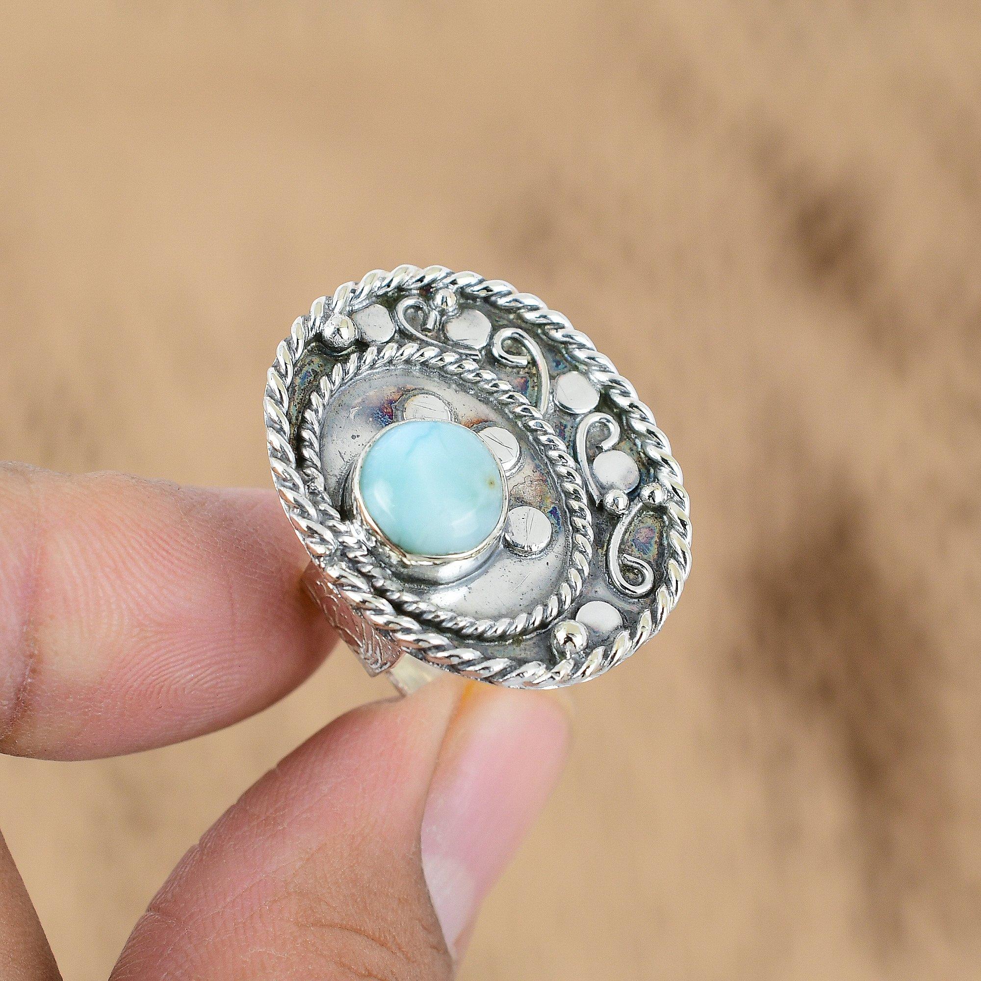 Натуральный Ларимар Мульти Камень Кольцо Ювелирное Изделие из Стерлингового Серебра 925 пробы для Сестры на Юбилей
