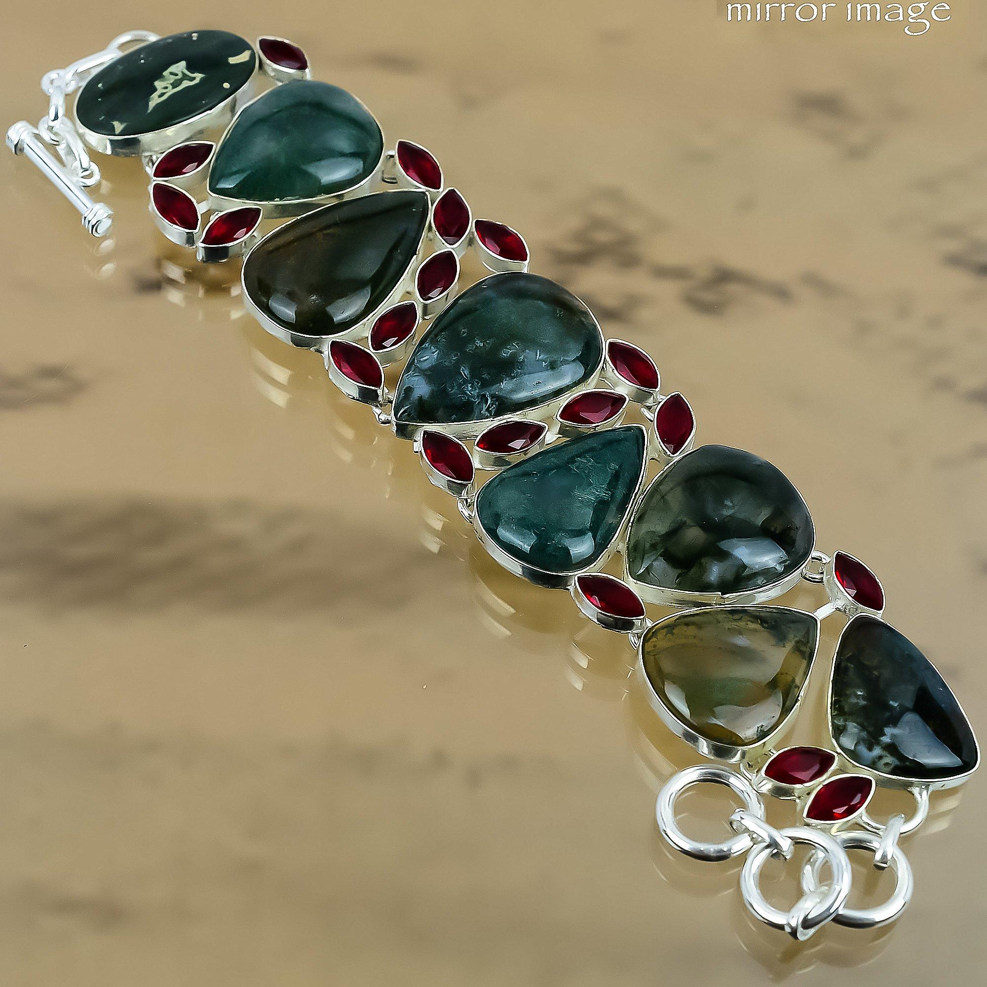 Natural Solar Moss Agate Gemstone 925 Silver Chain Adjustable Bracelet For Girls