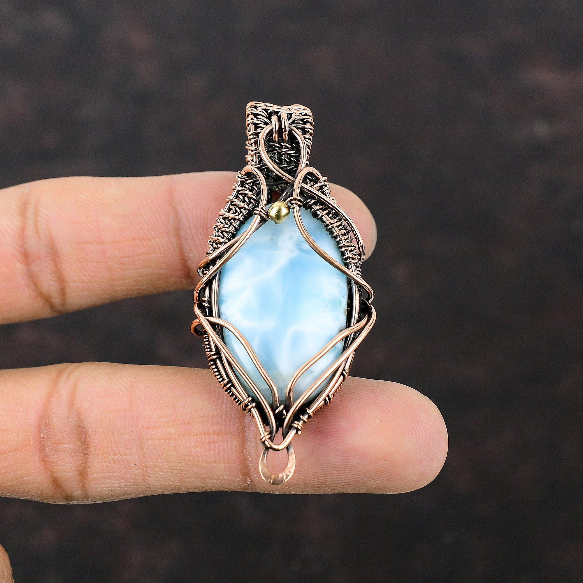 Larimar Pendant Copper Wire Wrapped Pendant Gemstone Pendant Copper Wire Jewelry Pendant For Women Handmade Larimar Jewelry Engagement Gift