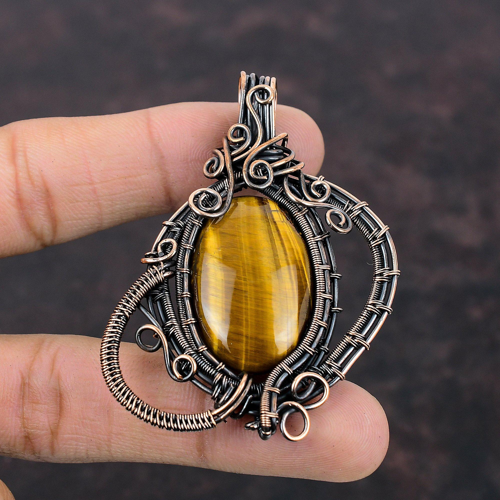 Подвеска из тигрового глаза, подвеска из медной проволоки, подвеска с драгоценным камнем, подвеска из медной проволоки, ювелирное изделие ручной работы, новинка, подвеска в подарок другу