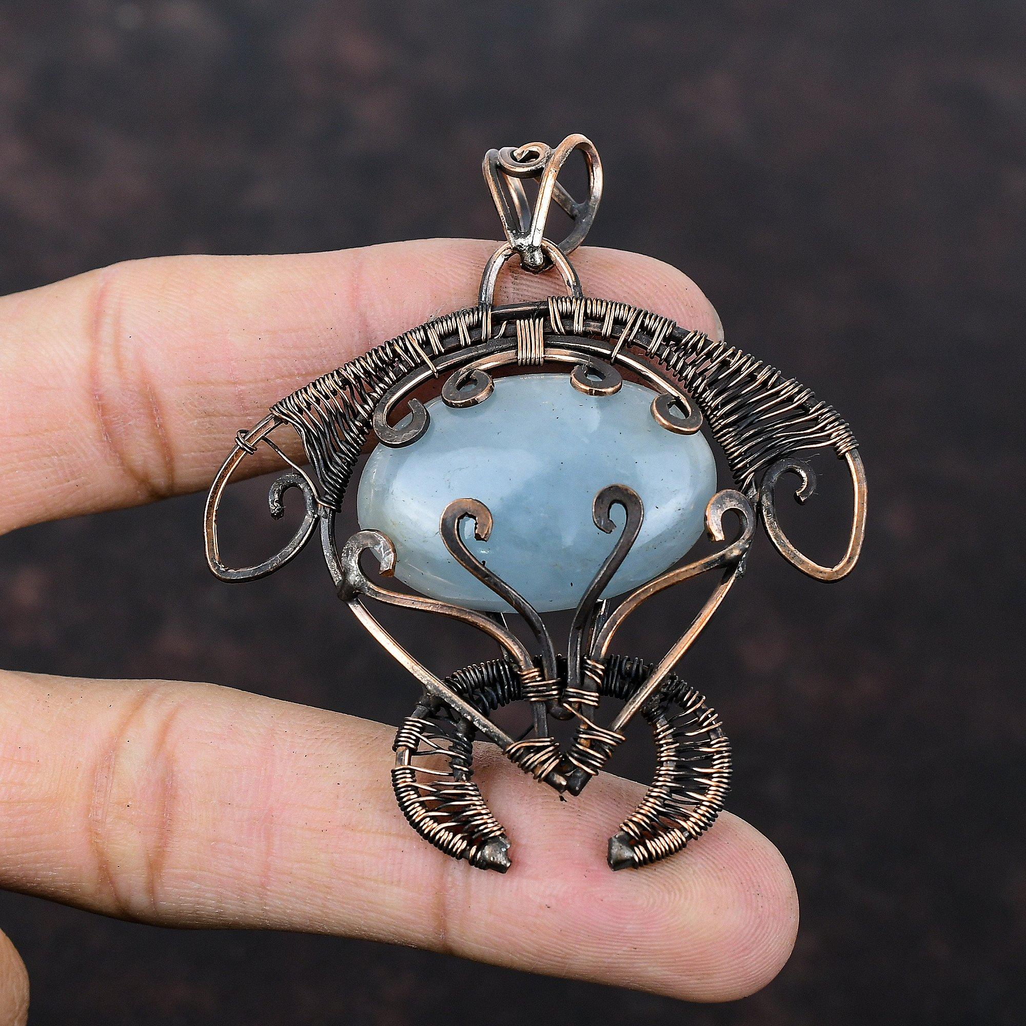 Aquamarine Gemstone Pendant Copper Wire Wrapped Pendant Tortoise Copper Jewelry Handmade Pendant Wire Wrapped Jewelry Special Occasion Gift
