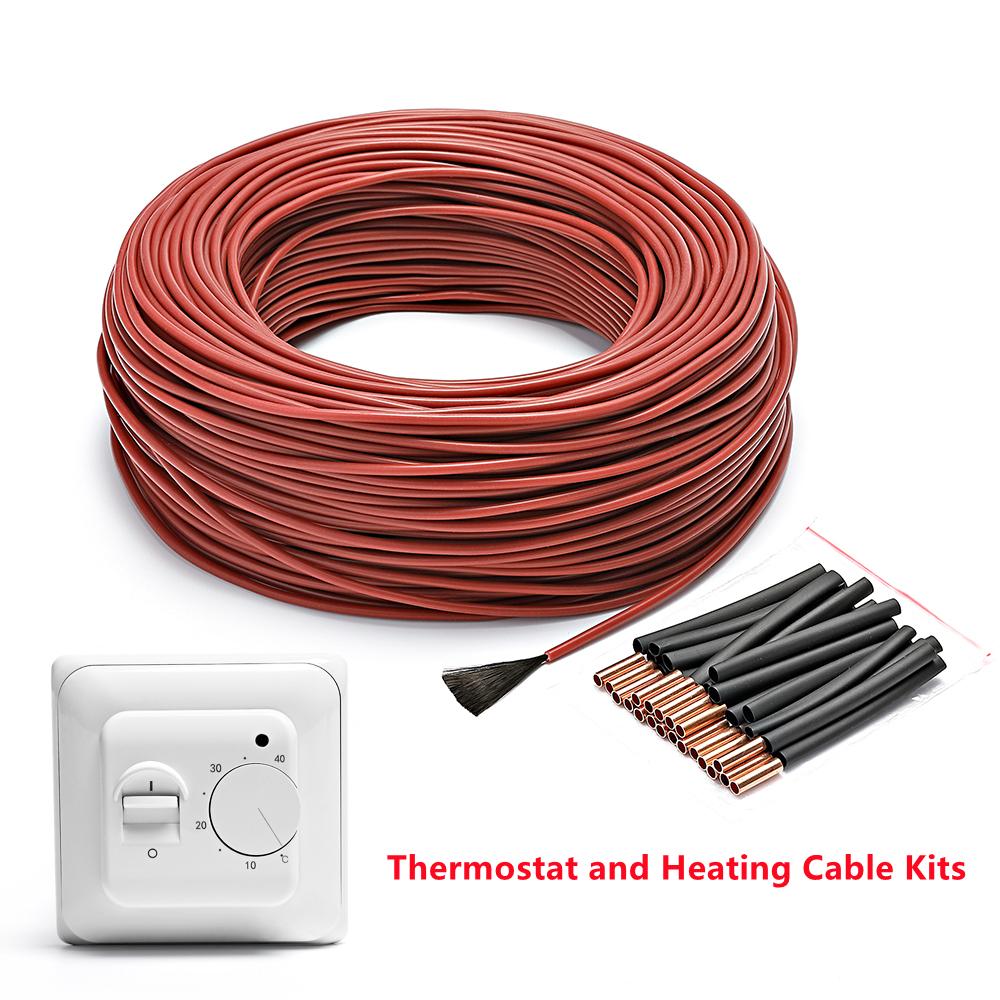 50m 6K Heating Cable And Thermostat Combined Wire 66Ohm/m Far Infrared Heating Wire with Manual Thermostat Kits