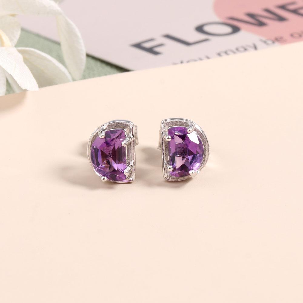 Серьги-гвоздики из стерлингового серебра 925 пробы в форме луны, специальные милые огранки аметиста из натуральных драгоценных камней, изысканные украшения для девочек, дочери, хороший подарок