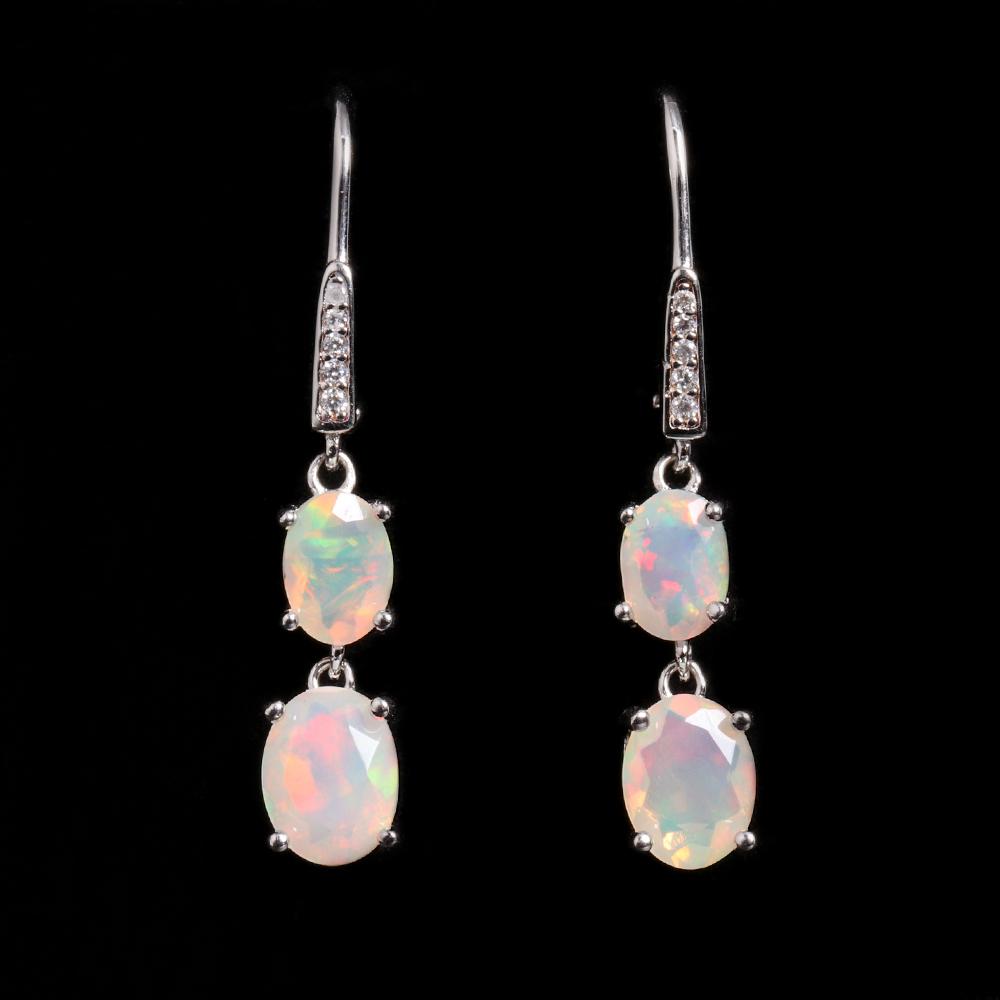 Bolaijewelry Colorful October Birthstone Natural Opal Earrings 925 Sterling Silver Fine Jewelry for Ladies and Girls Birthday Gifts