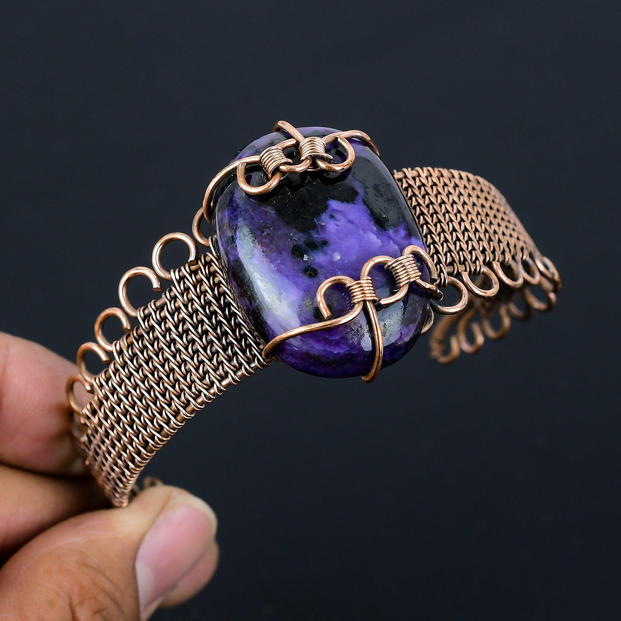 Чароит драгоценный камень чистая медная проволока обернутая манжета/браслет ручной работы ювелирные изделия для подарка