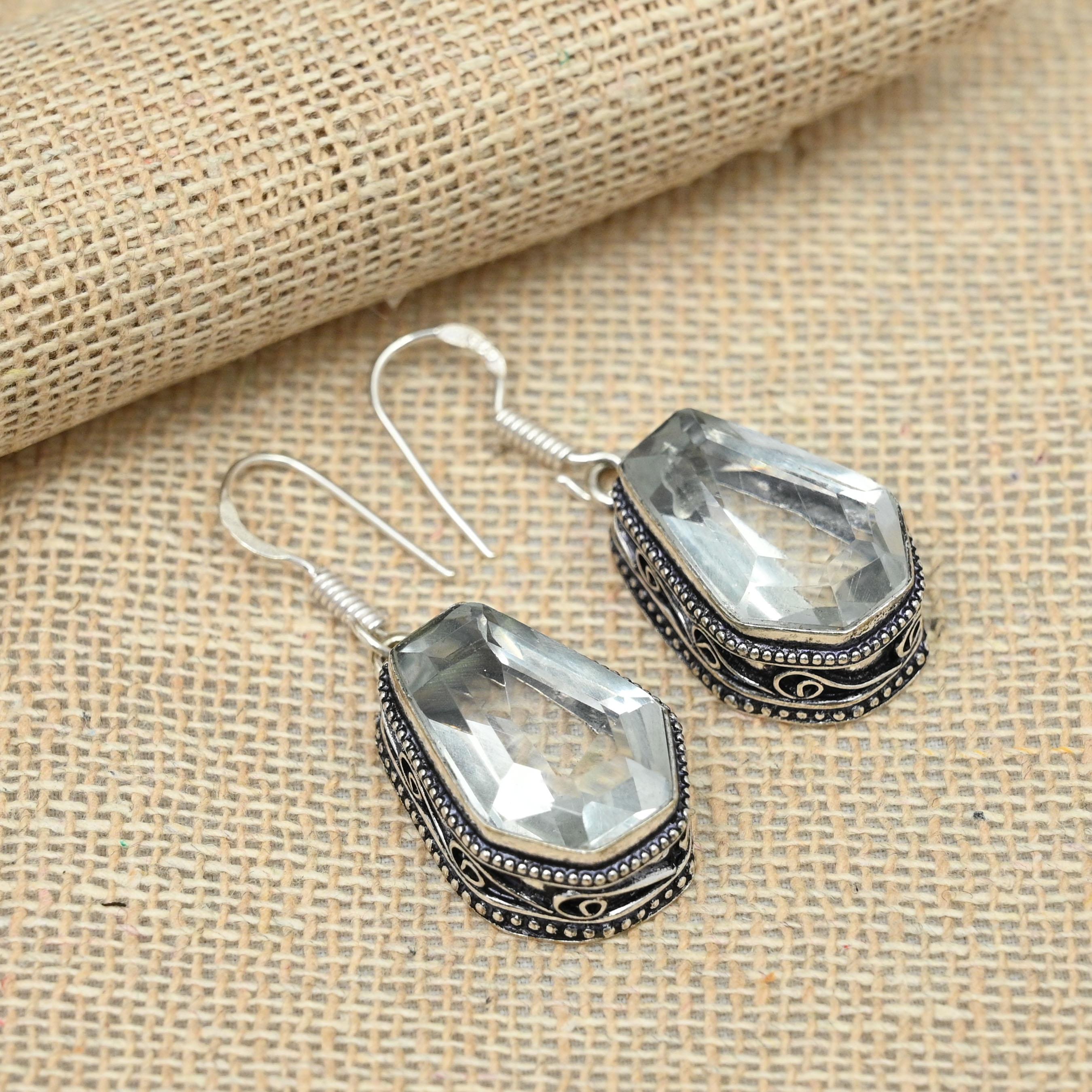 Белый топаз, драгоценный камень, стерлинговое серебро 925 пробы, серьги ручной работы, ювелирные изделия, изысканный подарок для нее