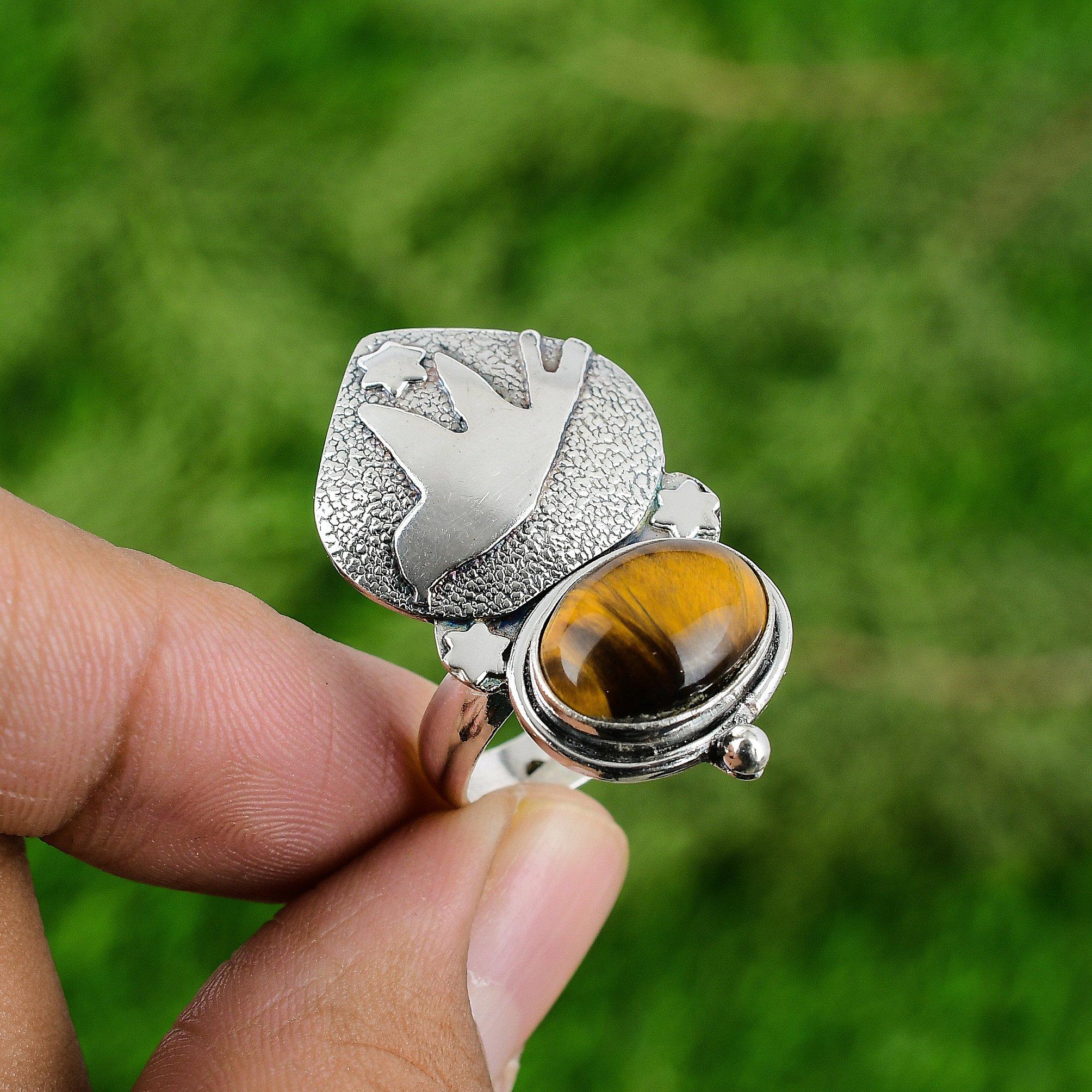 Wedding Gift For Her 925 Silver Natural TigerS Eye Promise Bird Adjustable Ring