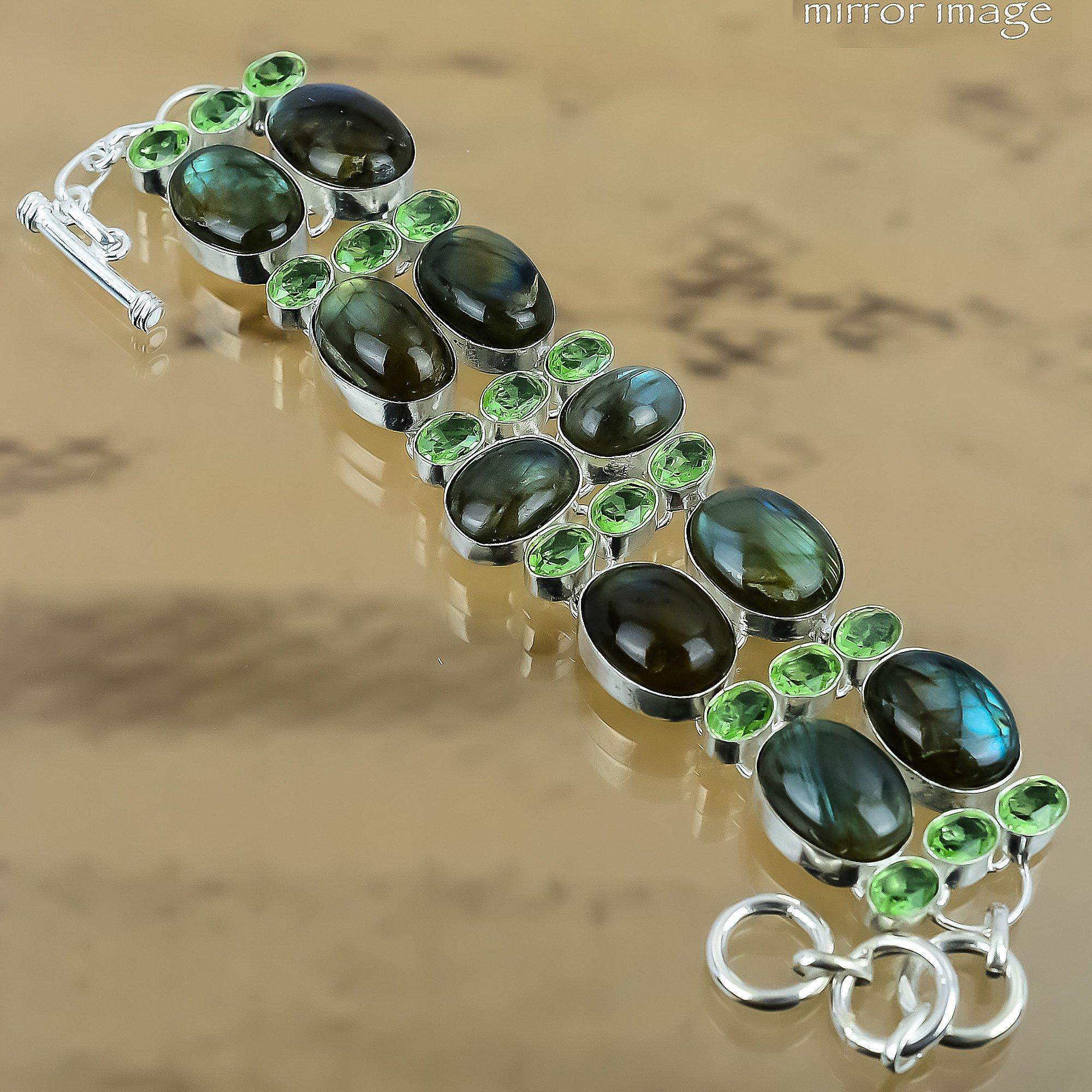 Браслет из стерлингового серебра с овальным лабрадоритом и цепочкой из зеленого аметиста для сестры