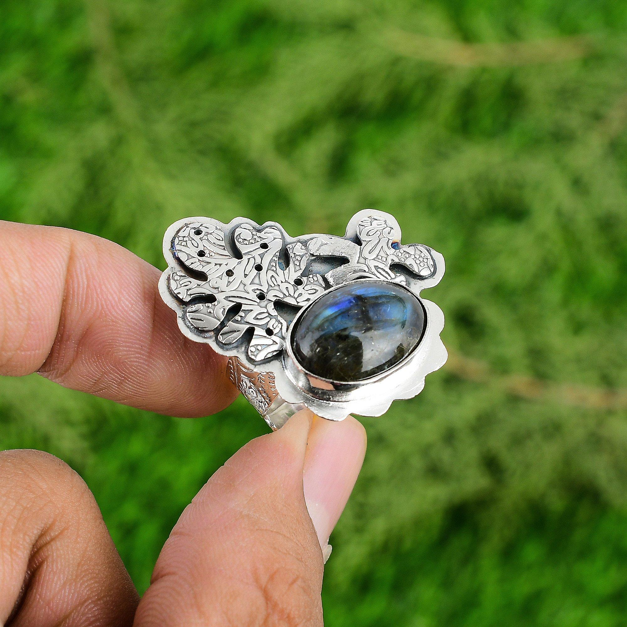 Распродажа ко Дню матери Серебро 925 пробы Натуральный лабрадорит Кольцо-стек из нескольких колец для жены Ювелирное изделие