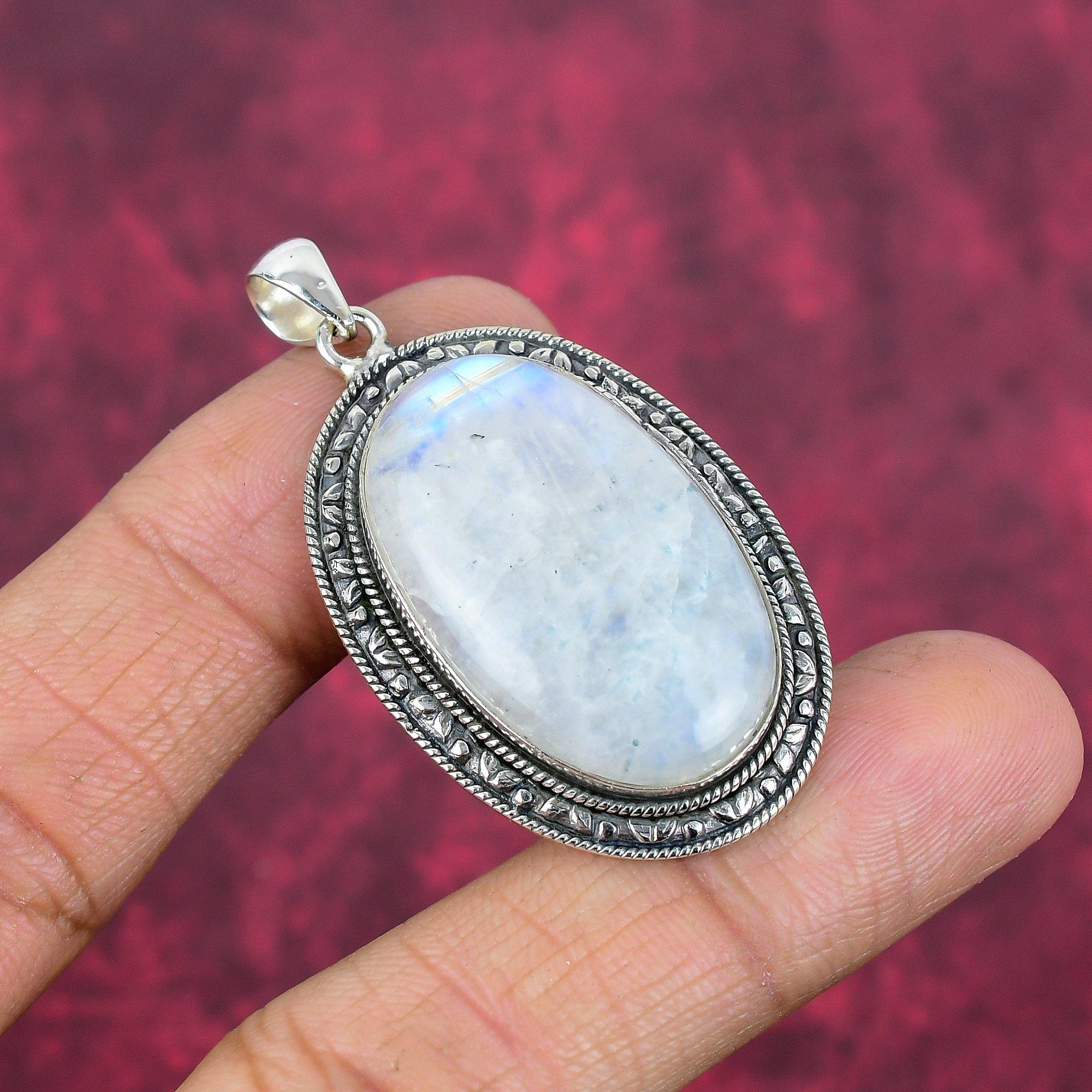 Ювелирные изделия из радужного лунного камня, подвеска из стерлингового серебра 925 пробы, красивая ювелирная подвеска ручной работы