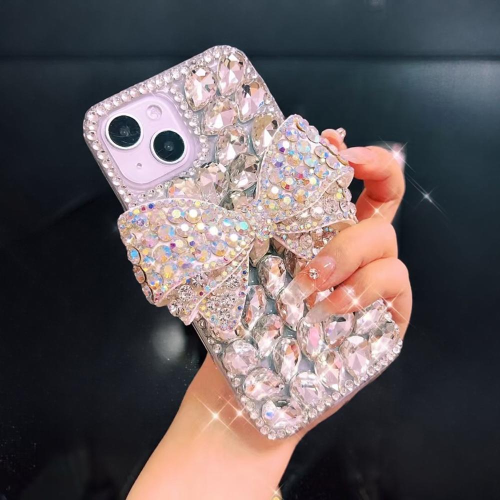 Чехол для телефона со стразами и блестками, бант, для iPhone 17 16 15 14 13 12 11 Pro Max Air mini 16e 8 7 Plus X XS XR, Блестящий кристальный алмазный чехол