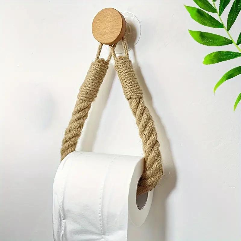 Nail-free Woven Hemp Rope Paper Towel Holders Rack Bathroom Towel Hook Toilet Paper Holder Towel Rack Beige Hemp Color