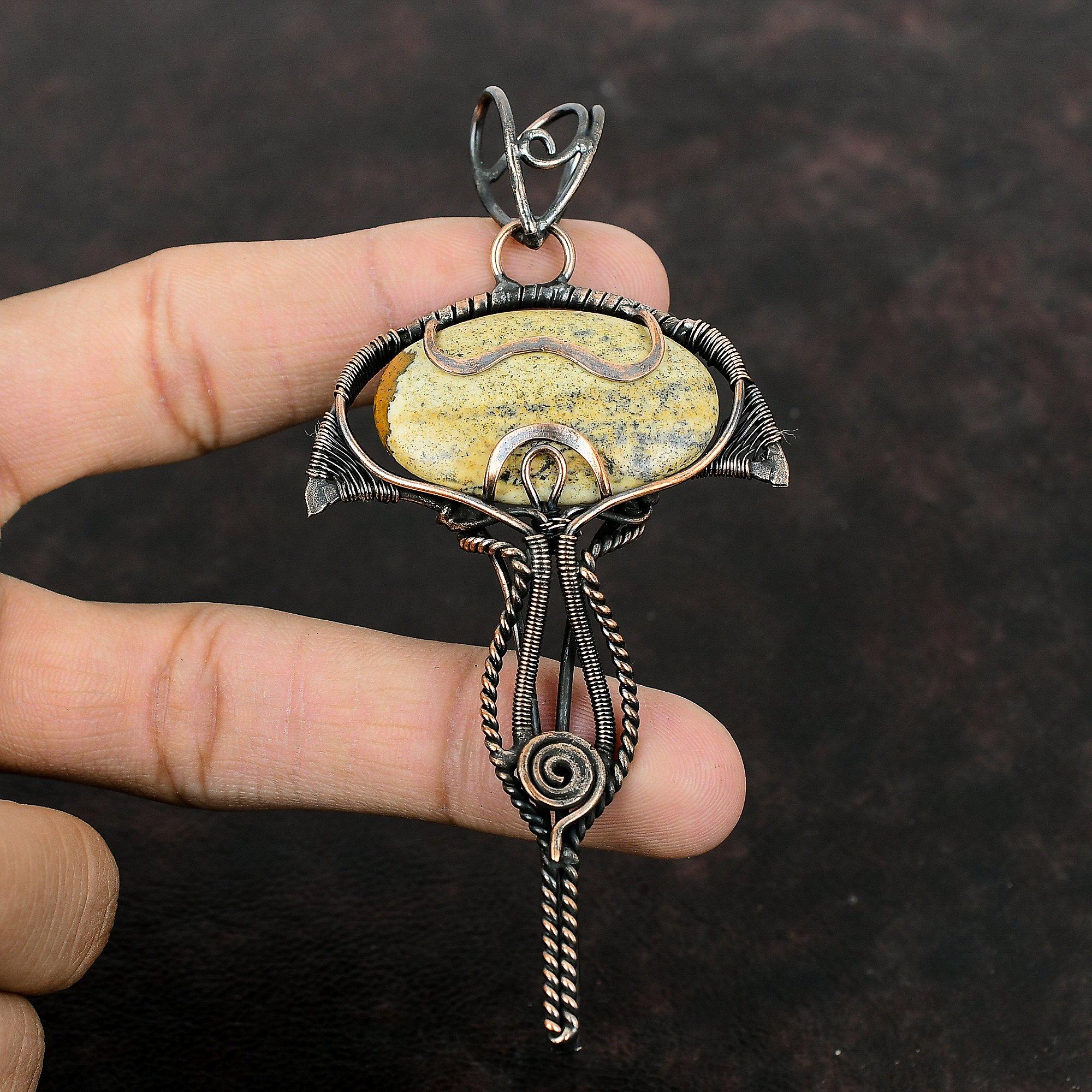 Подвеска из яшмы с рисунком, подвеска из медной проволоки, подвеска из настоящего драгоценного камня, ювелирное изделие из медной проволоки, совершенно новая подвеска, ювелирное изделие ручной работы для подарка