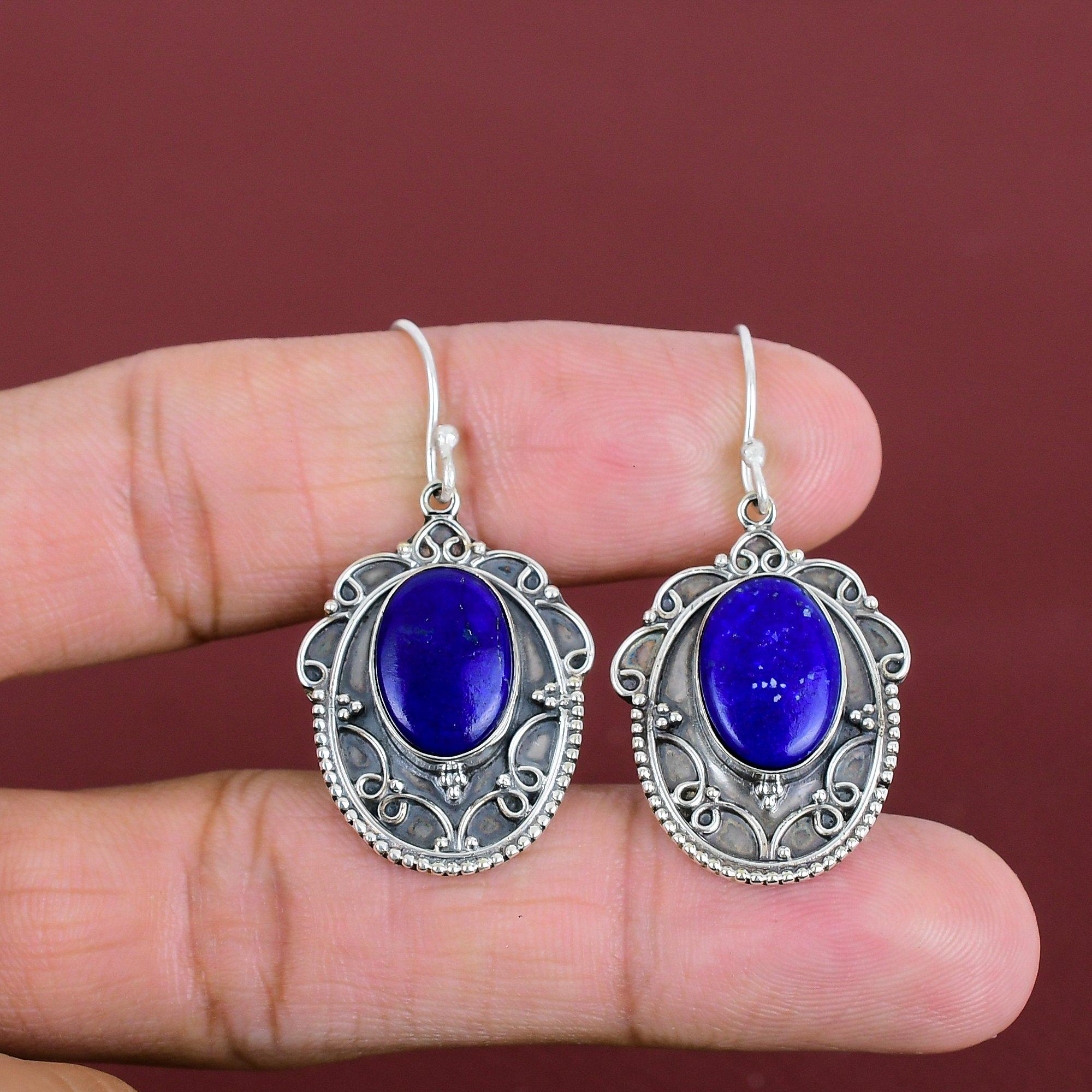 Серьги из лазурита, натуральные драгоценные камни, серьги ручной работы, серьги из стерлингового серебра 925 пробы, винтажные серьги, свадебные подарки, абсолютно новые ювелирные изделия