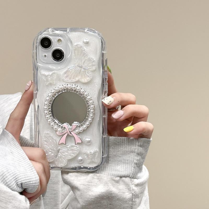 Стильный эпоксидный зеркальный чехол с цветочным принтом и бабочкой для iPhone 15 14 13 12 11 Pro Max X XS XR, защитный чехол для камеры, противоударный