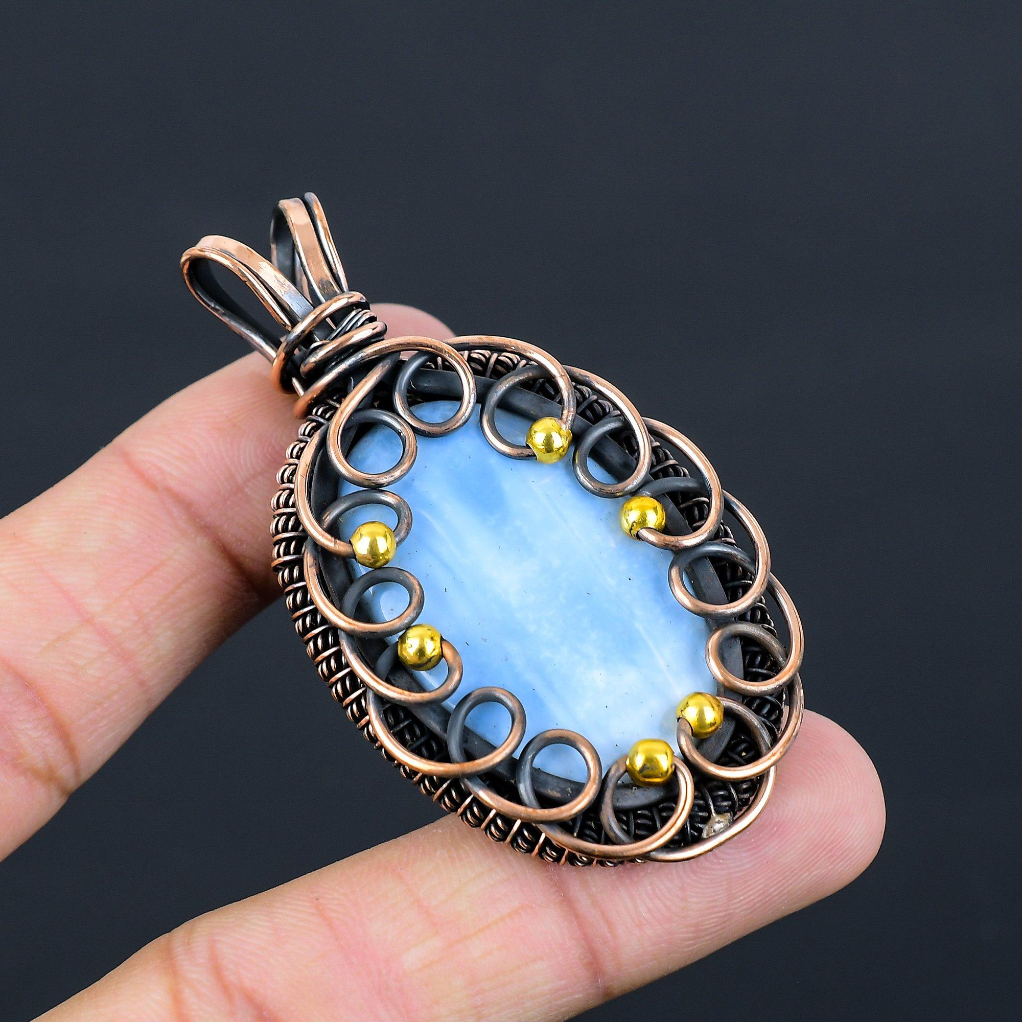 Удивительный опаловый драгоценный камень Owyhee из чистой медной проволоки, обернутый ювелирной подвеской ручной работы