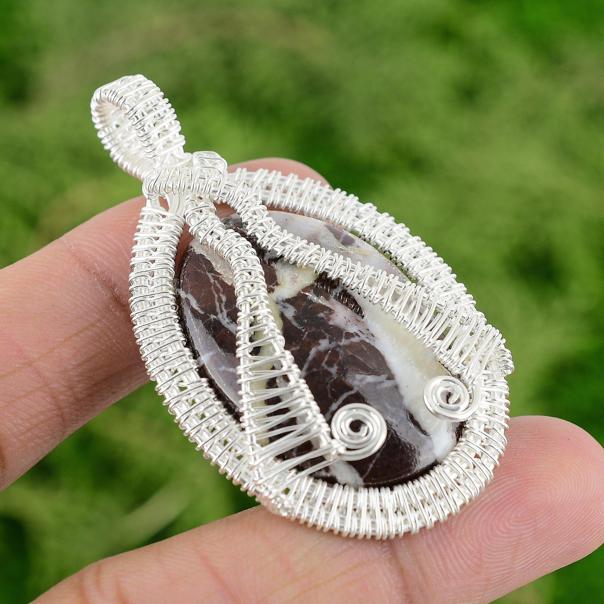 Coconut Jasper Stone 925 Sterling Silver Bezel Wedding Wire Wrap Pendant Jewelry