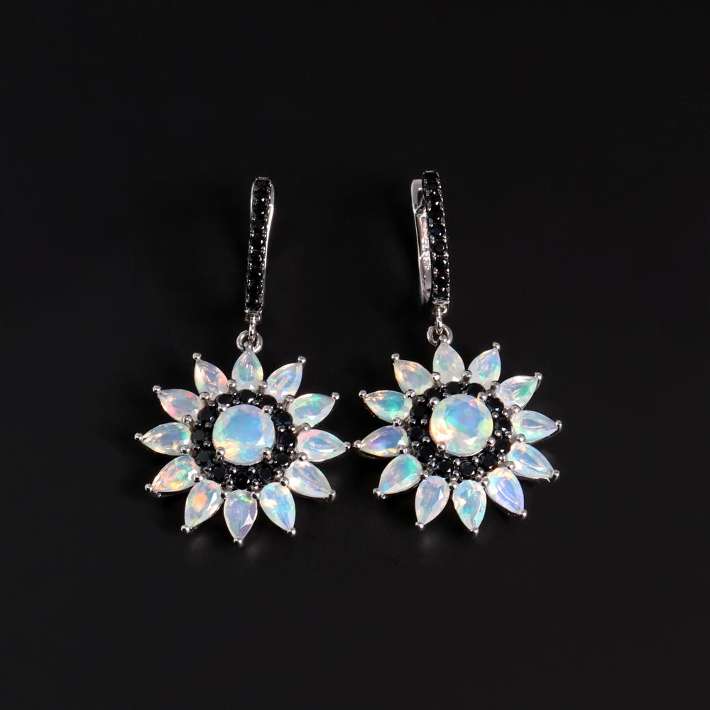 Серьги с застежкой в ​​виде подсолнуха, серебро S925 с натуральным эфиопским опалом 4,8 карата, изысканные украшения для женщин, мамы, жены, хороший подарок
