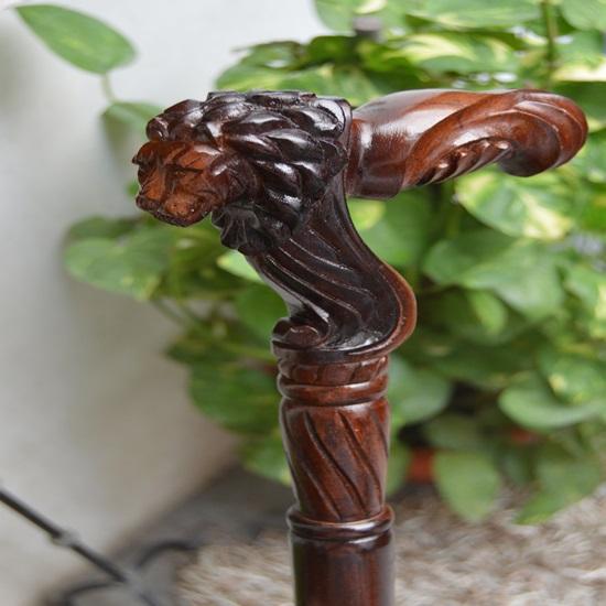 94 Cm Lion Face Wooden Carved Walking Stick Cane Handmade Wood Crafted Comfortable Handle Hand Carved Cane for Man Woman Best Gift For Adult's