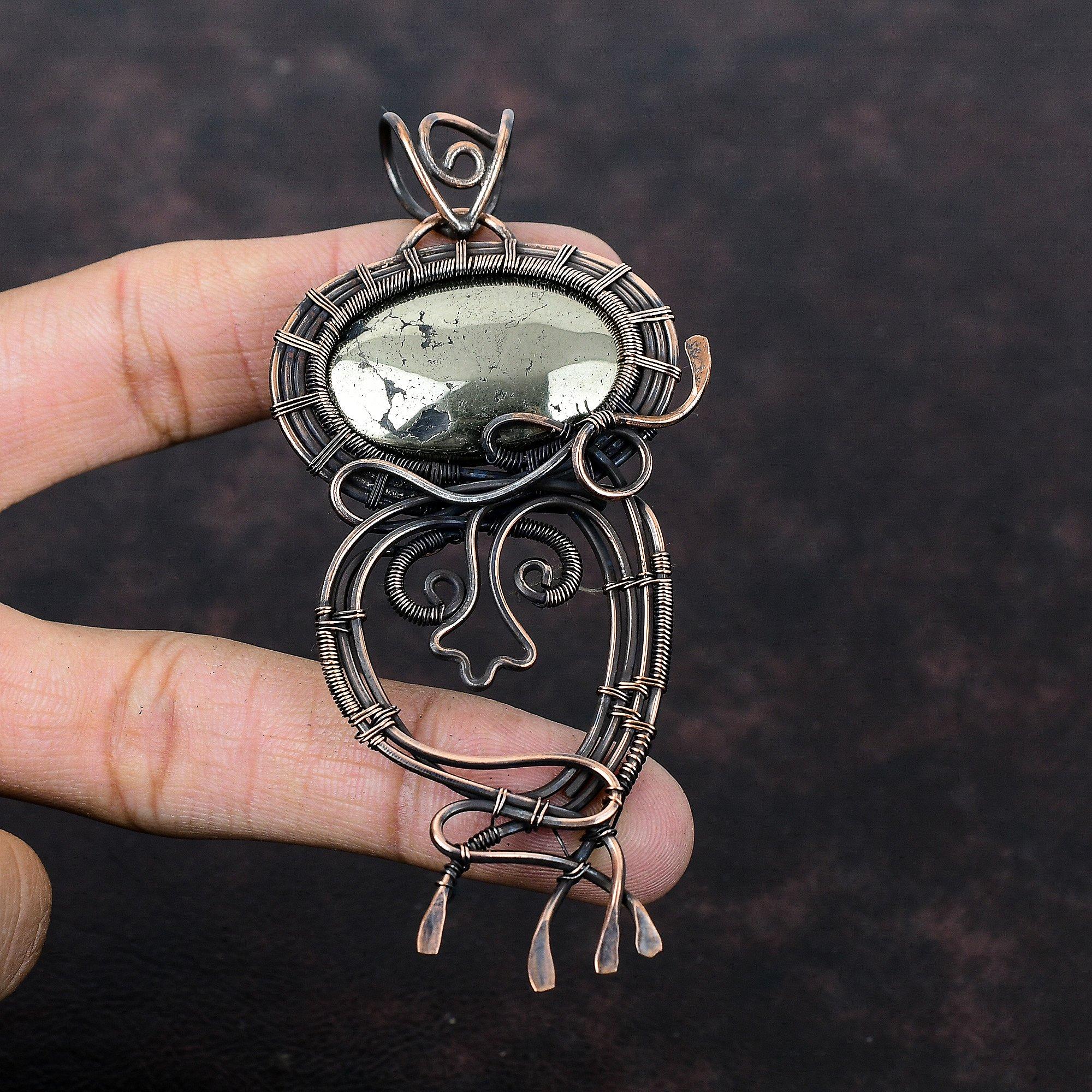 Pyrite Pendant Copper Wire Wrapped Pendant Handmade Elegant Pendant Wire Wrap Jewelry Gemstone Pendant Pyrite Copper Jewelry Gift For Mother