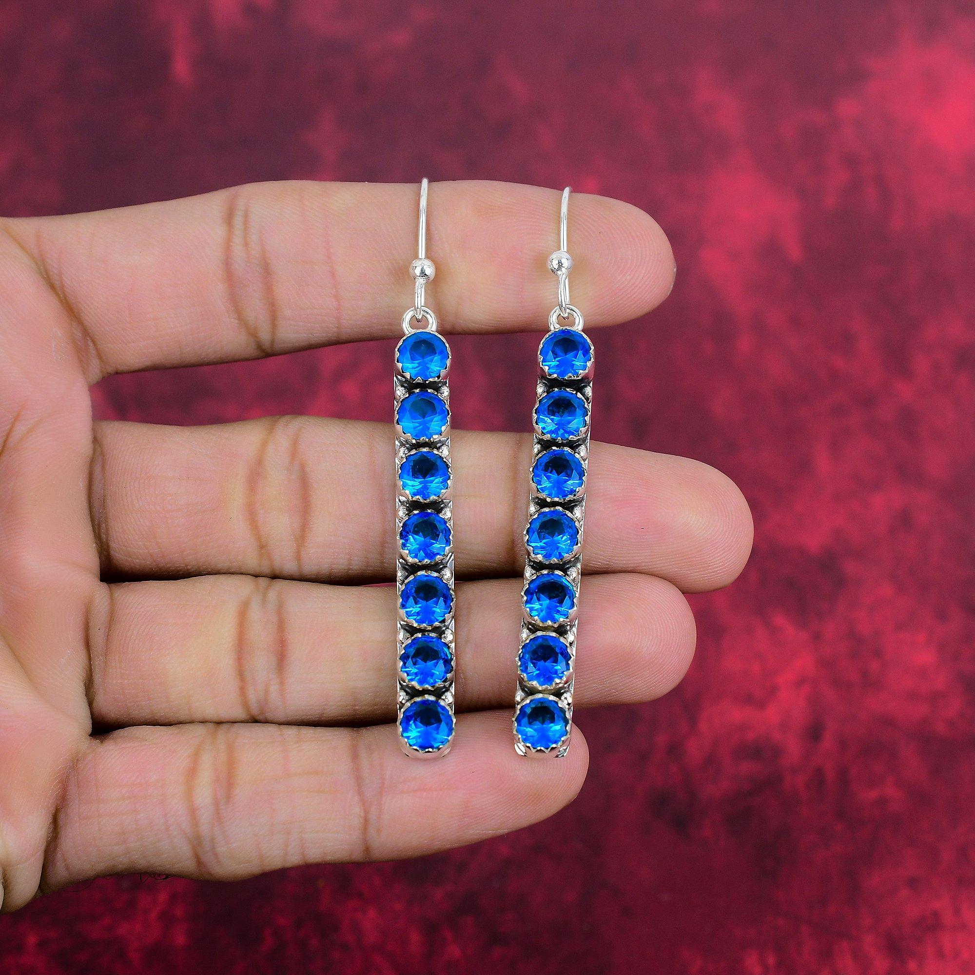 Серьги с голубым топазом, ювелирные изделия из цельного серебра 925 пробы с драгоценными камнями, серьги ручной работы, на День благодарения