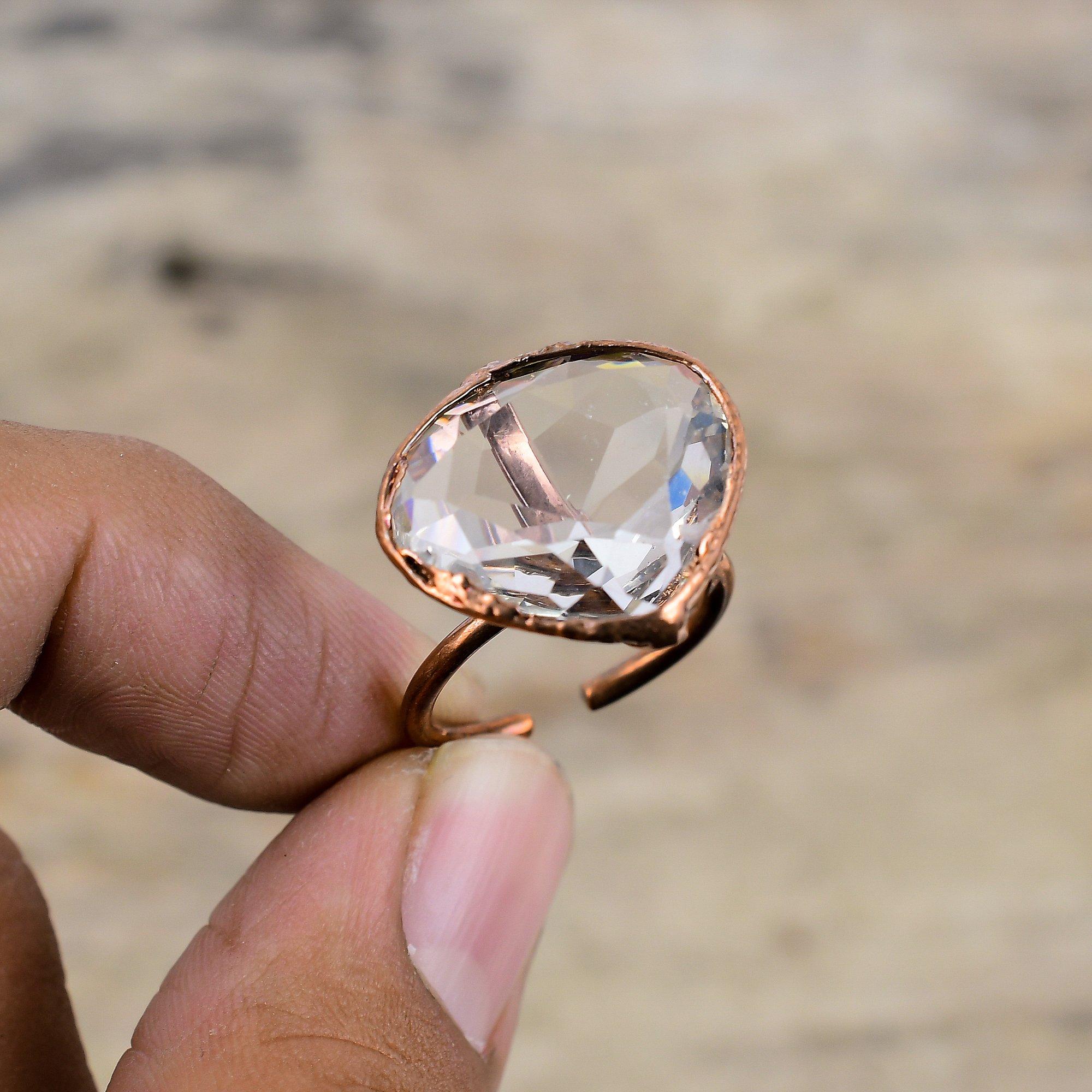 Faceted White Topaz Ring Electroformed Copper Ring Natural Gemstone Jewelry Adjustable Ring Handmade Ring Electroformed Jewelry Gift For Him