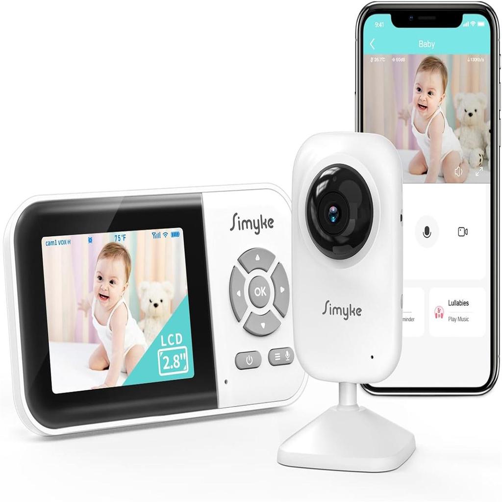 Видеоняня, WiFi камера для ребенка, 2,8" дисплей и управление через приложение, двусторонняя связь, автоматическое ночное видение, напоминание о кормлении, для домашнего использования