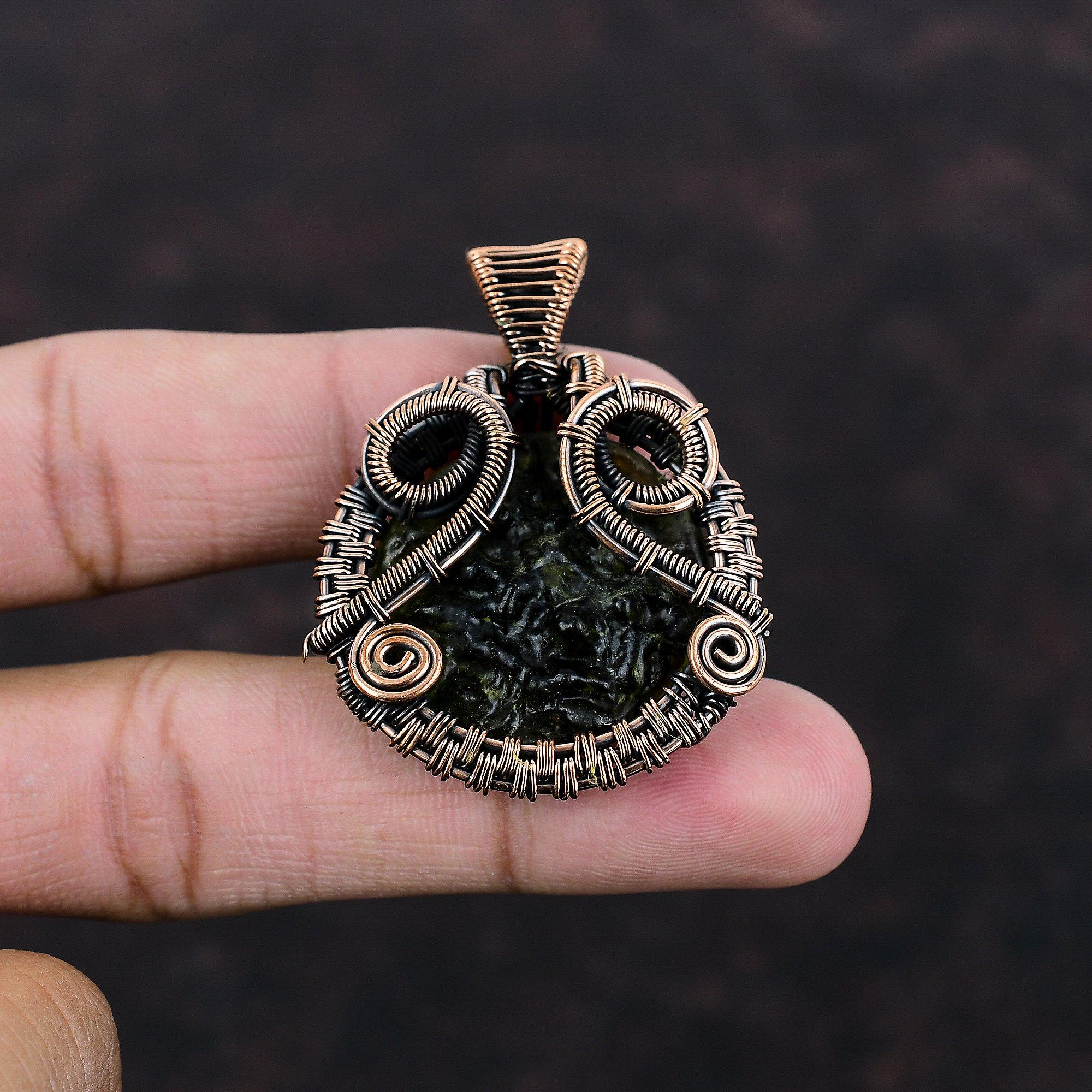 Moldavite Pendant Copper Wire Wrapped Pendant Gemstone Jewelry Unique Pendant Copper Wire Jewelry Handmade Brand New Pendant Engagement Gift
