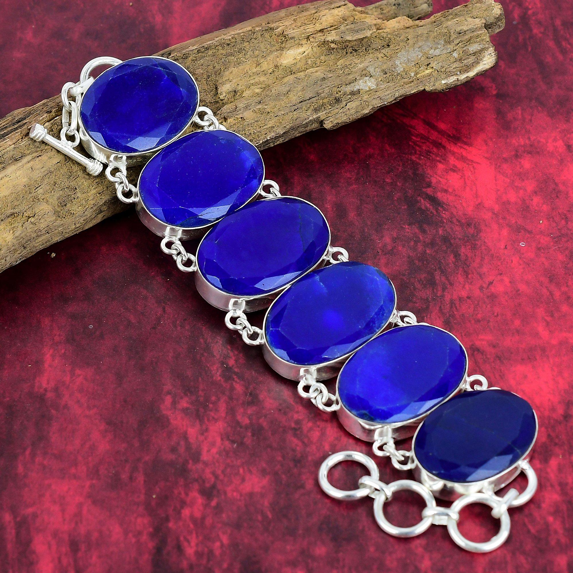 Burmese Blue Sapphire Bracelet Jewelry, Extraordinary Gemstone, 925 Solid Sterling Silver Jewelry, Handmade Sapphire Jewelry, Women's Special Gift
