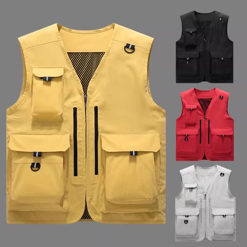 M-5XL Large Size Men's Solid Color Jacket Casual Coat Multi-pocket Sleeveless Vest Spring And Autumn Loose Vest Men's Clothing