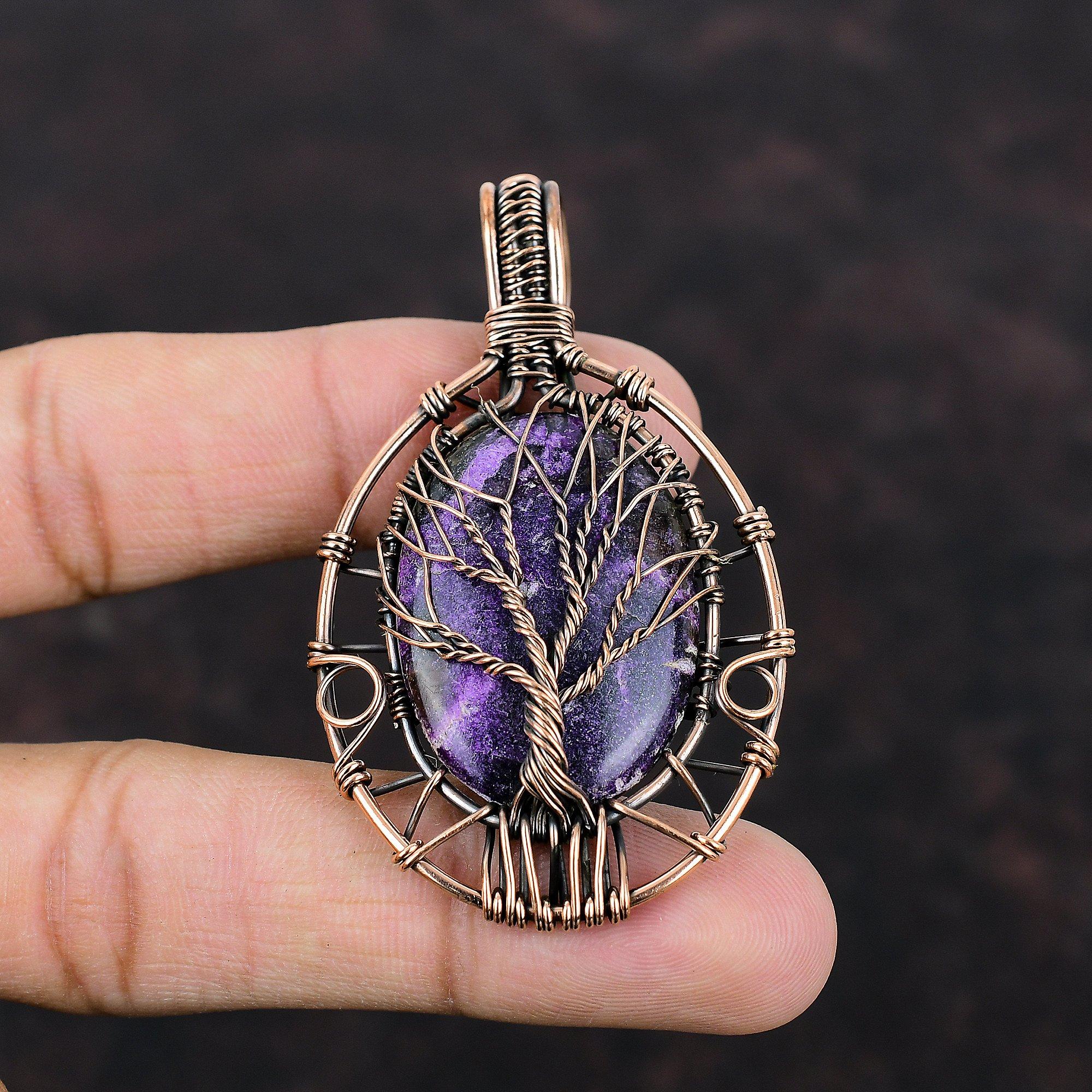 Tree Of Life Purpurite Pendant Copper Wire Wrapped Pendant Natural Gemstone Pendant Copper Designer Jewelry Handmade Pendant Engagement Gift