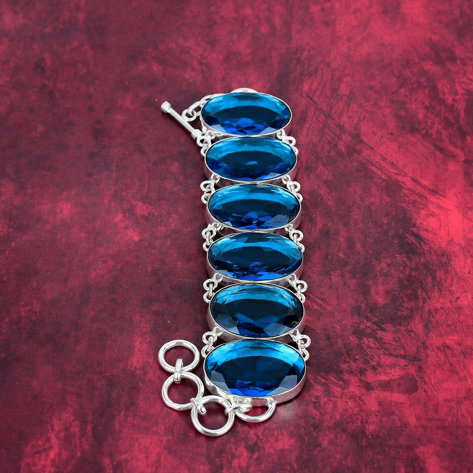 Ювелирные изделия-браслет с граненым синим топазом, Ювелирные изделия из стерлингового серебра 925 пробы, удивительные украшения из драгоценных камней для нее, Браслет с топазом ручной работы для любви