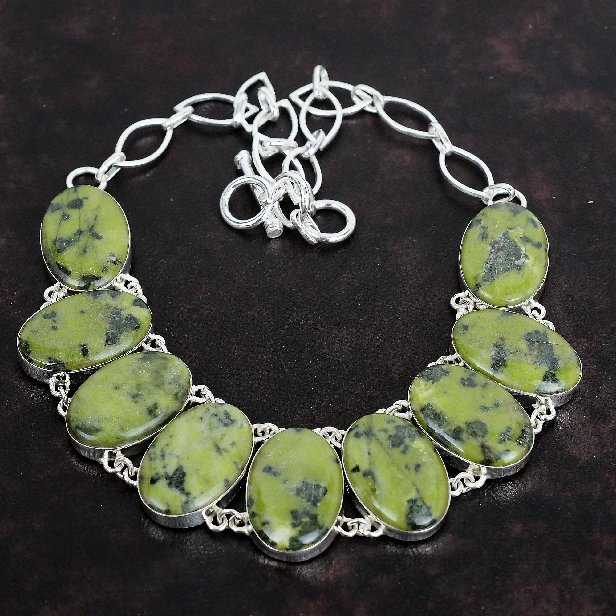 Ожерелье из серпантина, ожерелье из натурального драгоценного камня, регулируемая цепочка из стерлингового серебра 925 пробы, украшения ручной работы, подарки для мамы, потрясающее ожерелье