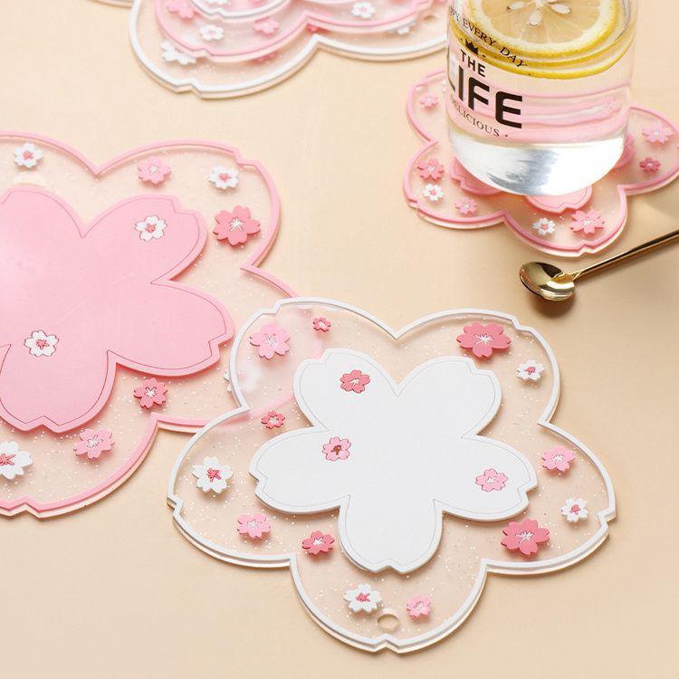 1 шт. Подставки Kawaii в японском стиле, подставка под кофейную чашку в виде сакуры, подставка под стаканчик сакуры, изолированный коврик для стола, чашка для чая и молока, украшение для дома, посуда для напитков