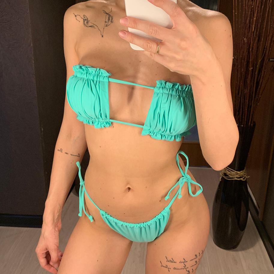 Сексуальный бандо, бразильский купальник-бикини, женский купальник, женский комплект бикини, плиссированный купальный костюм
