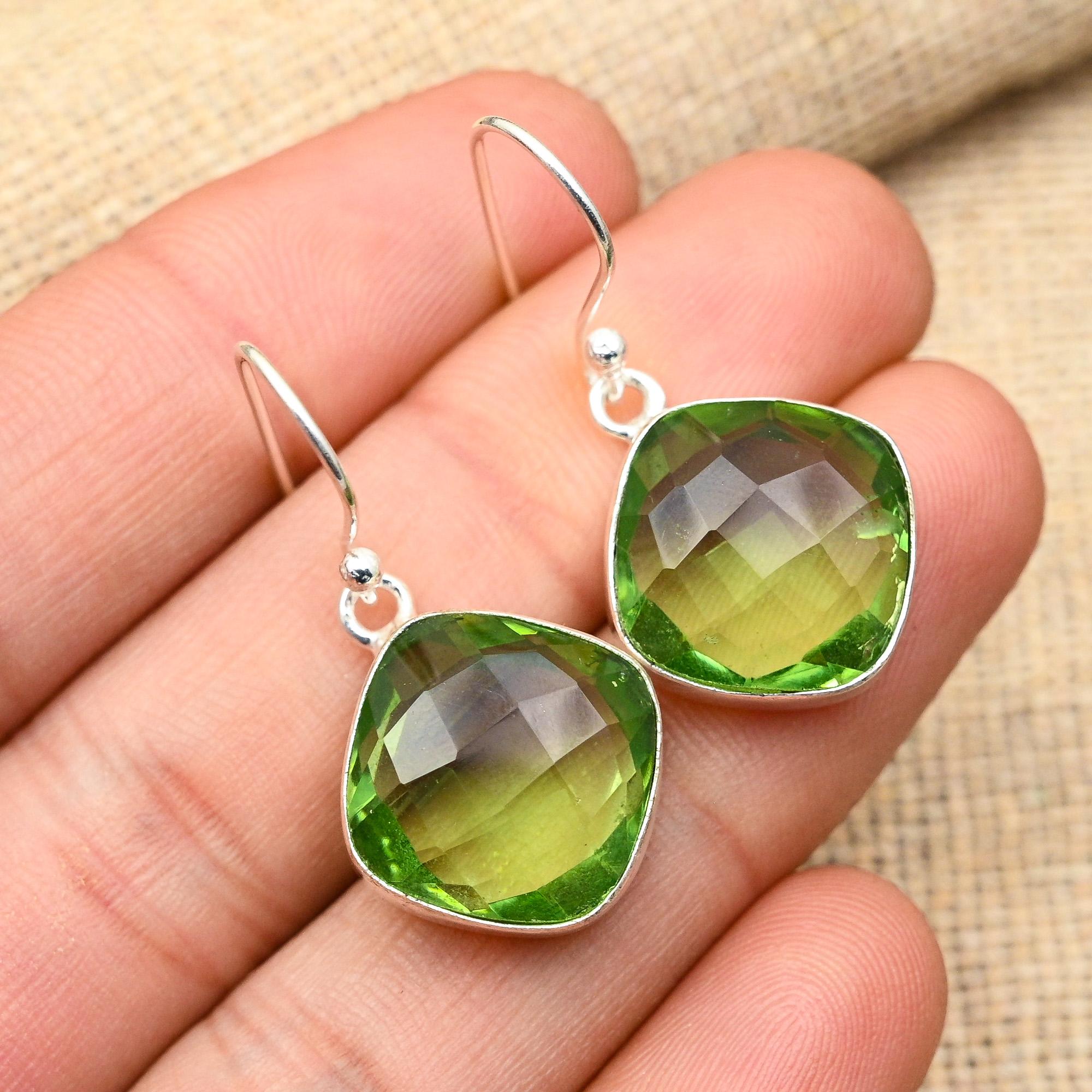 Зеленый аметист, драгоценный камень, ювелирные изделия ручной работы из стерлингового серебра 925 пробы, милые серьги для женщин