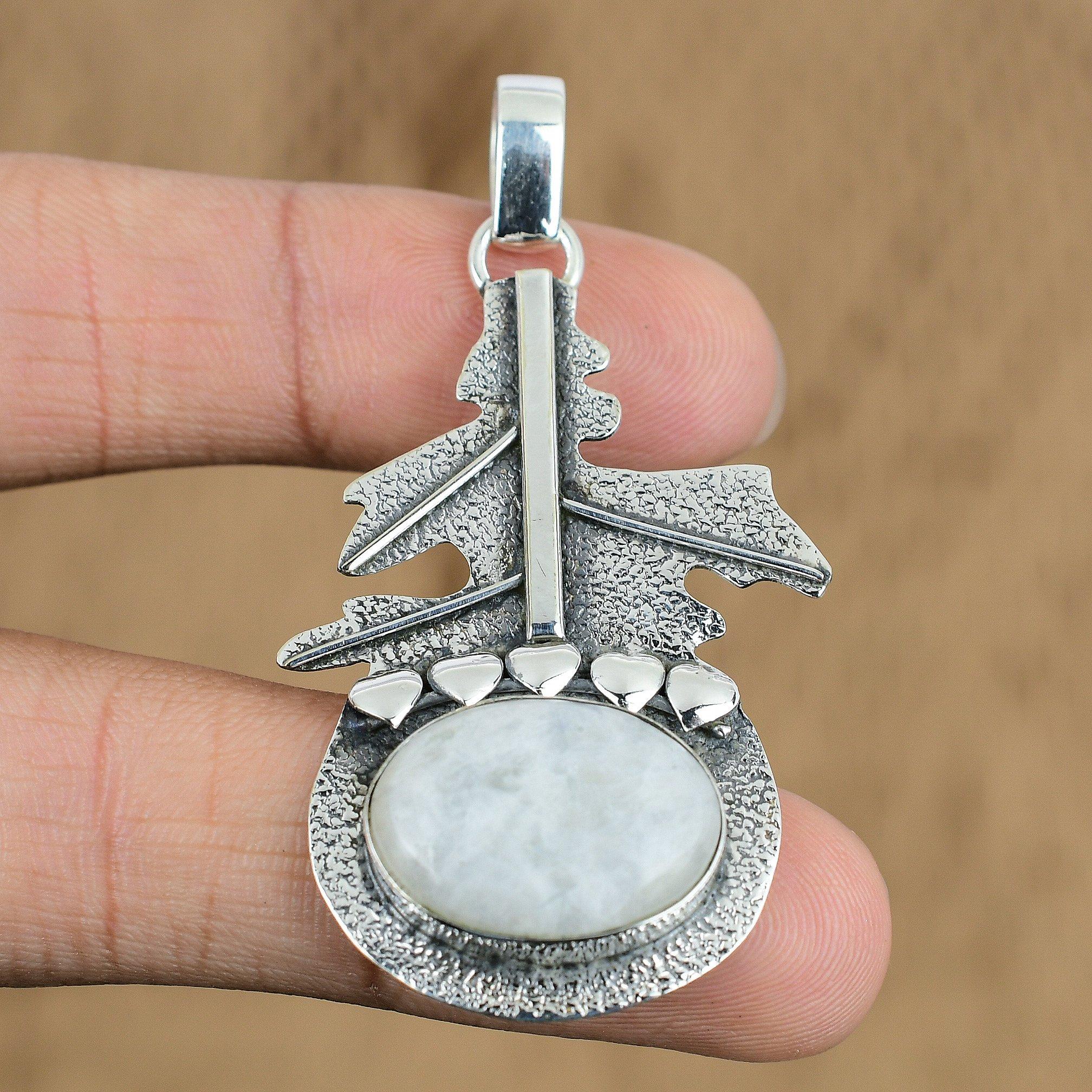 Свадебный подарок для нее Подвеска из серебра 925 пробы с натуральным радужным лунным камнем