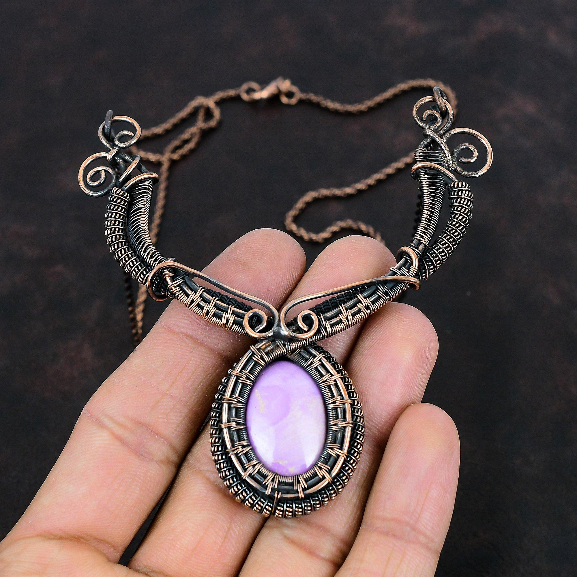 Ожерелье с фосфосидеритом, обернутое медной проволокой, ожерелье с фосфосидеритом, ожерелье ручной работы с драгоценными камнями, ювелирные изделия из медной проволоки, подарки для жены