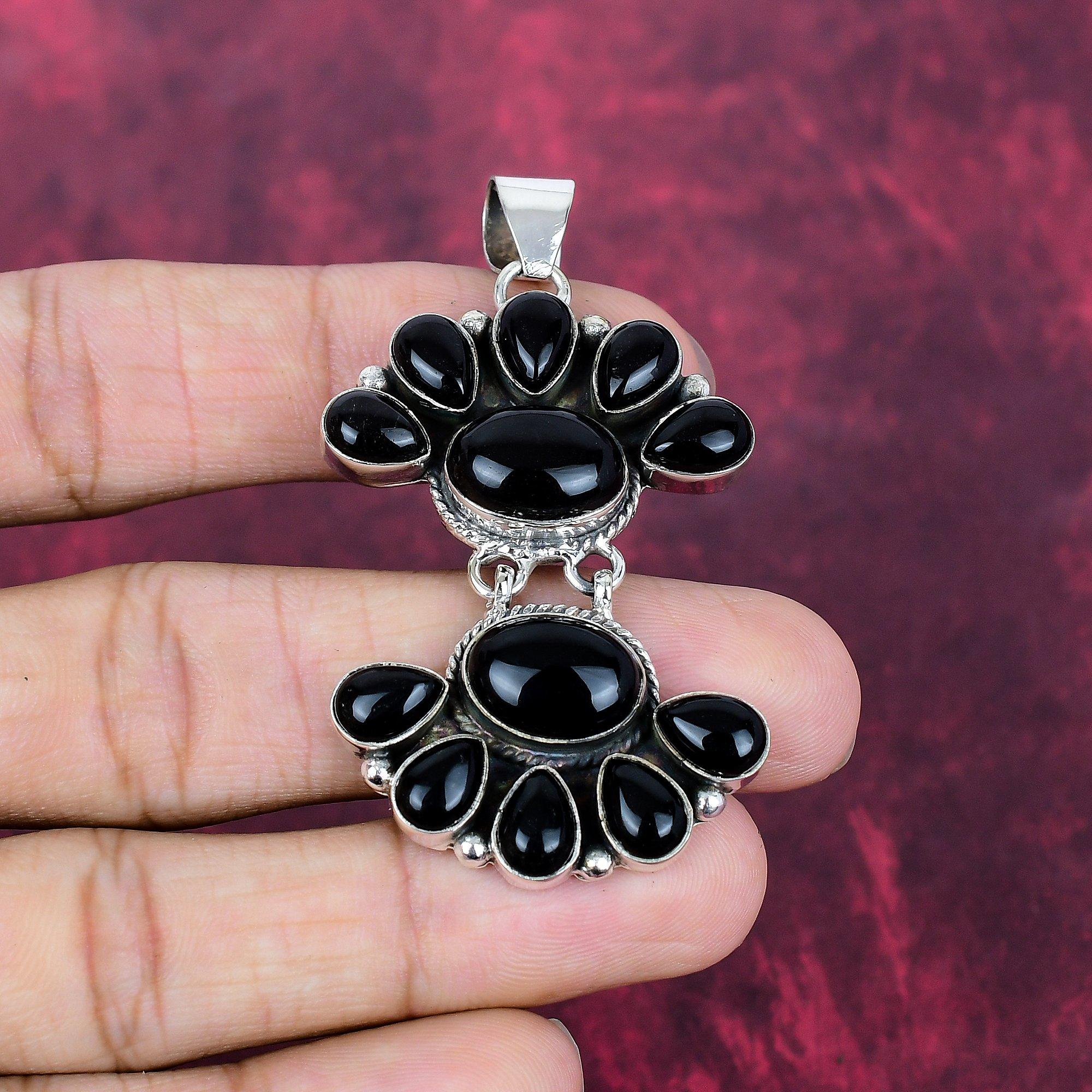 Black Onyx 925 Solid Sterling Silver Pendant, Handmade Gemstone Jewelry Pendant For Memorial Day