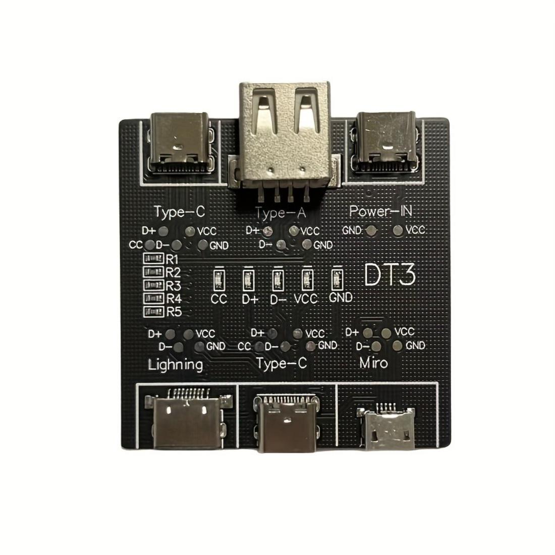 Компактная тестовая плата USB-кабеля DT3, Быстрый тестер для кабелей IOS Android Type-C, Портативный модуль PCB с защитой, Переключатель и световой индикатор
