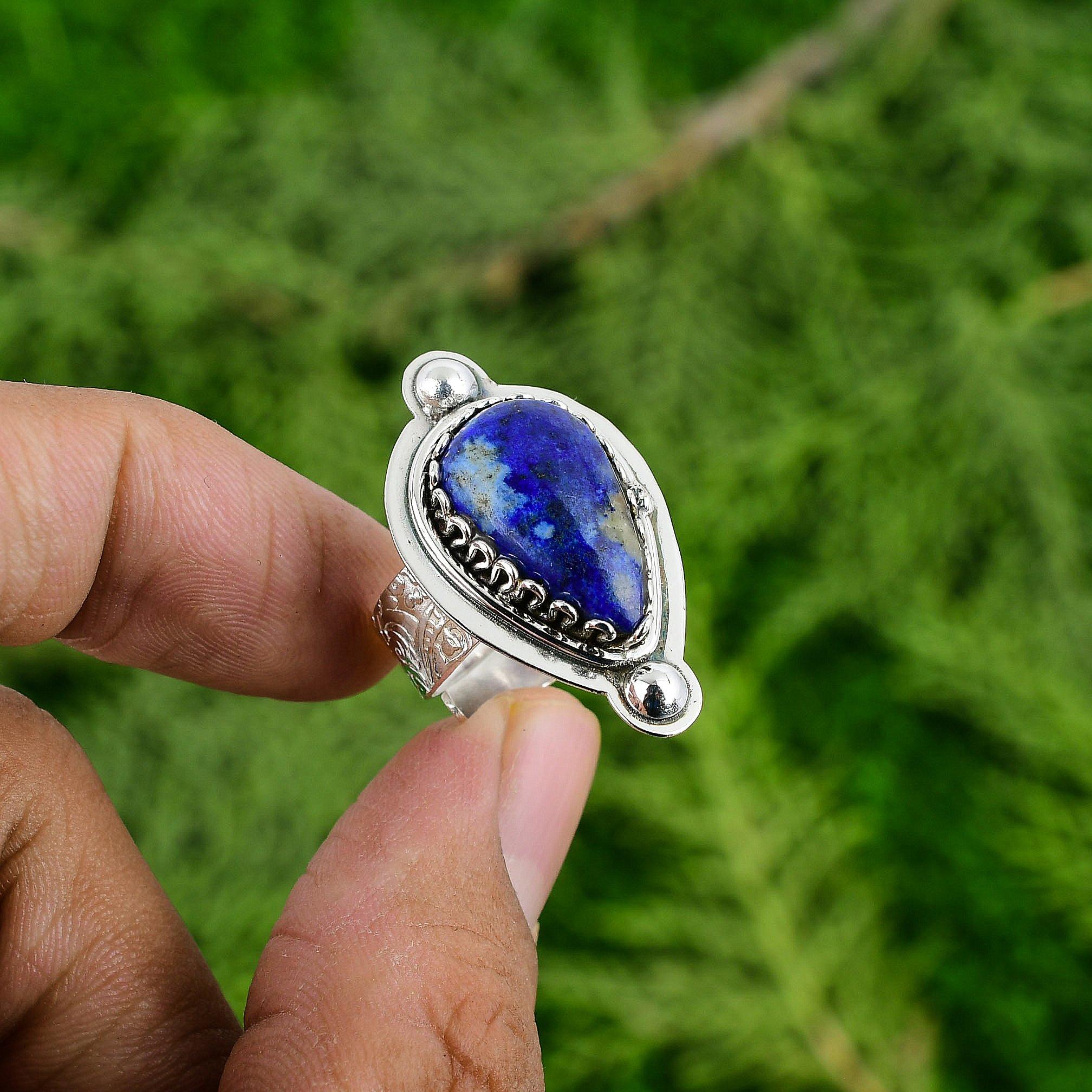 Birthday Gift For Her Natural Sodalite Promise Adjustable Ring 925 Silver