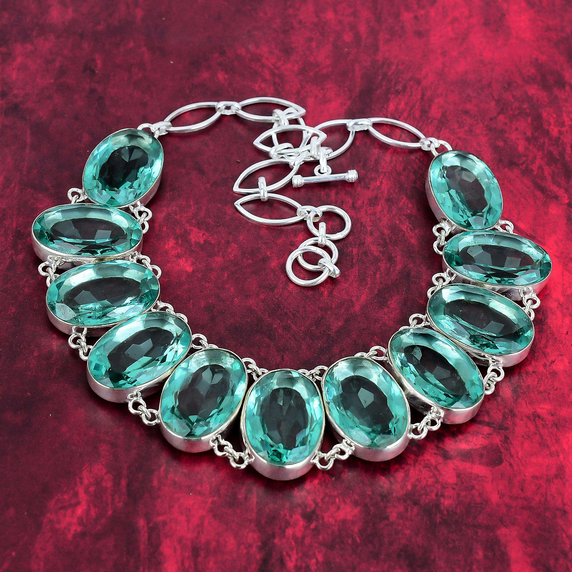 Дизайнерское ожерелье с граненым аква-апатитом и драгоценным камнем, ожерелье из стерлингового серебра 925 пробы, регулируемое ожерелье-цепочка ручной работы, для подарка на помолвку