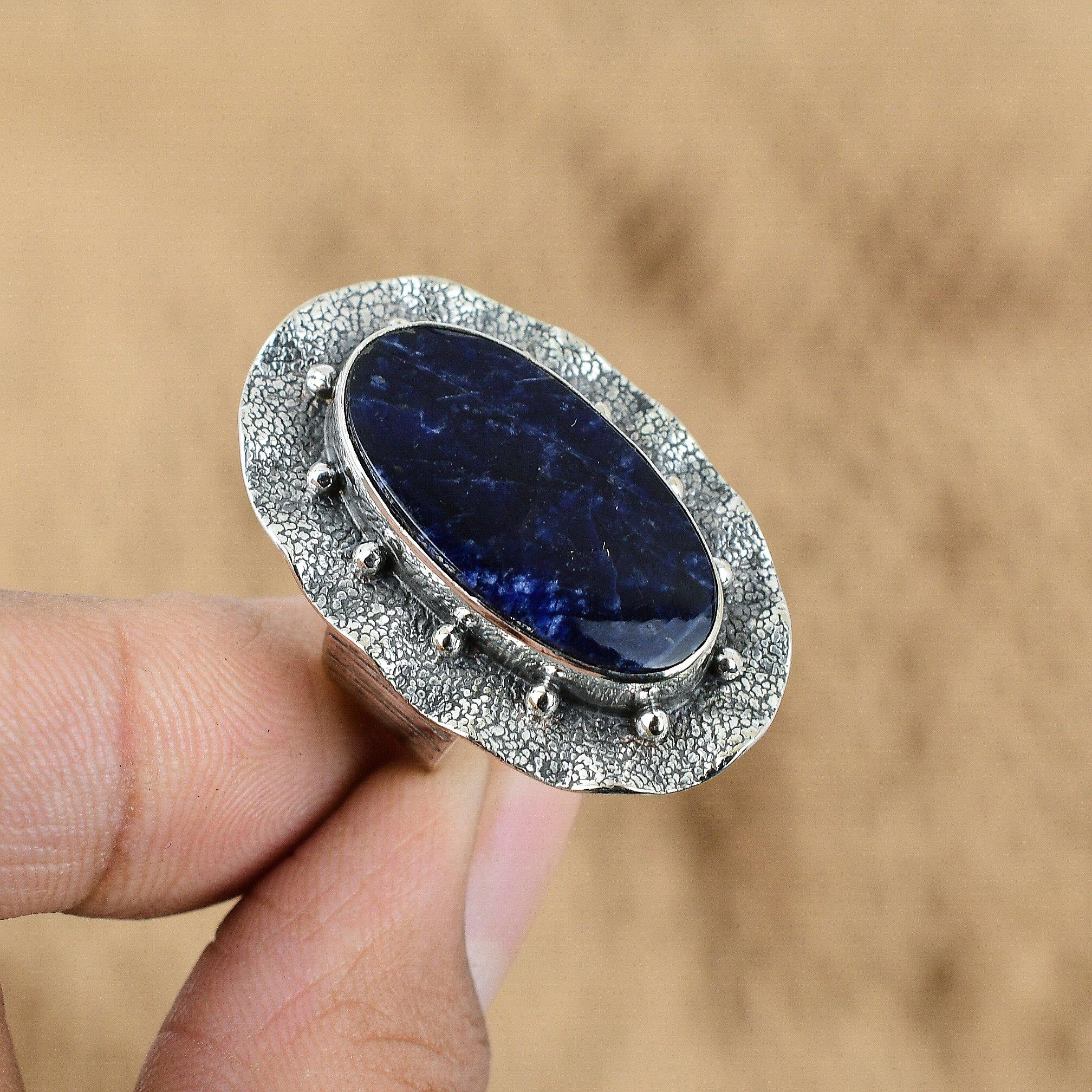 Mothers Day Sale 925 Sterling Silver Sodalite Gemstone Wife Ring Jewelry US 7.25