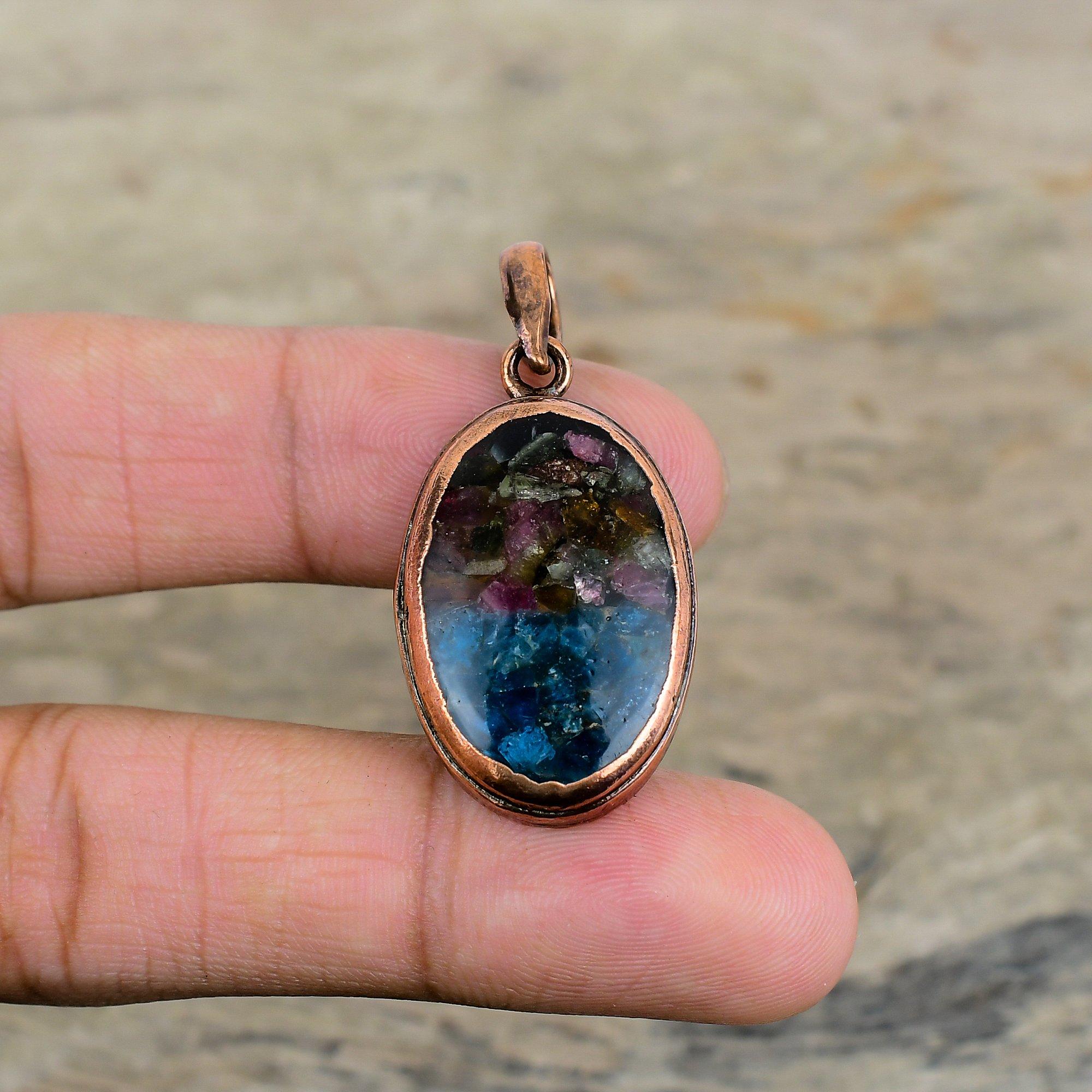 Подвеска из турмалина-арбуза, подвеска из электроформированной меди, дизайнерское ювелирное изделие, подвеска из драгоценного камня ручной работы, замечательные медные украшения, подарки для него