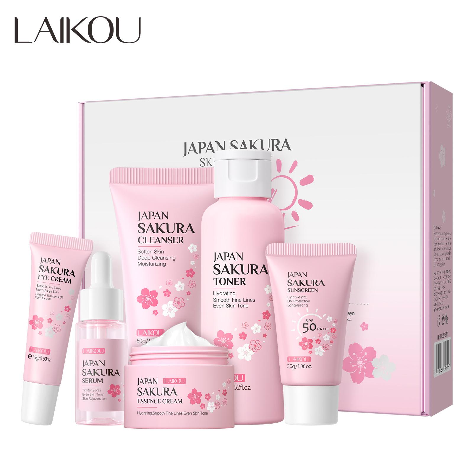 LAIKOU Cherry Blossom Очищающее средство для лица/компьютера. Подарочная коробка для ухода за кожей, легкий увлажняющий крем против старения кожи, набор из 6 шт.