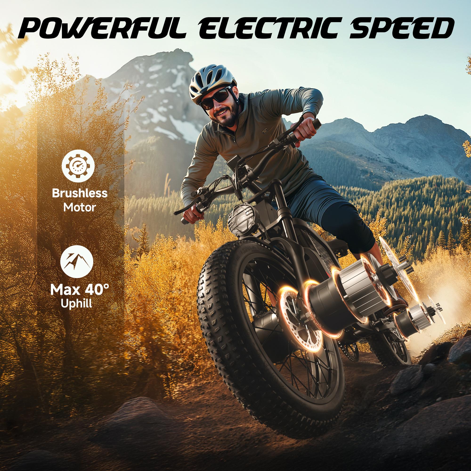 TIFGALOP F7 Motor power 52V1000W * 2 Tire 20 inch fat tire Battery 52V24AH Maximum speed 35mph Range 45-90KM Miles30-60 miles